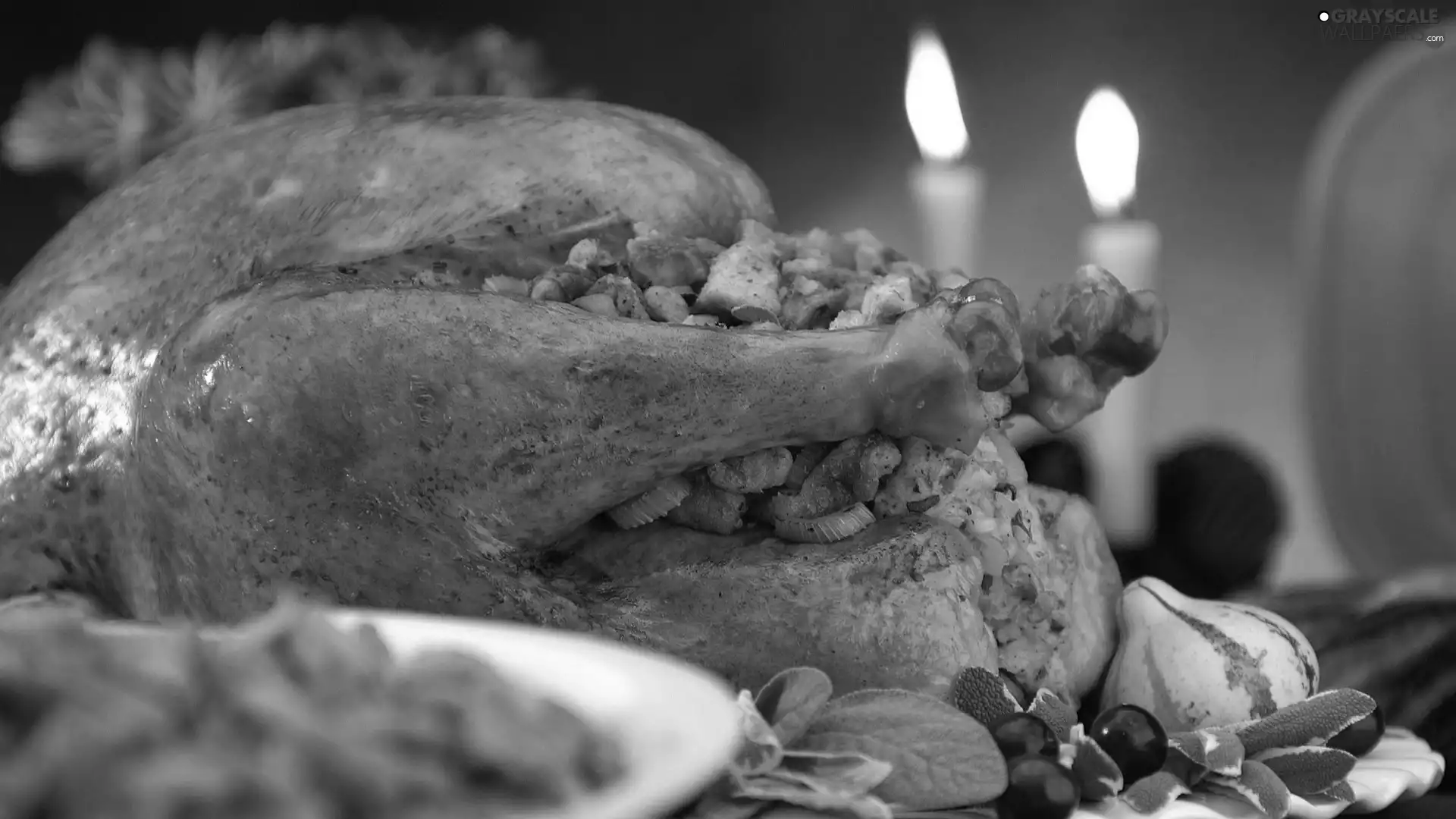 Candles, turkey, vegetables