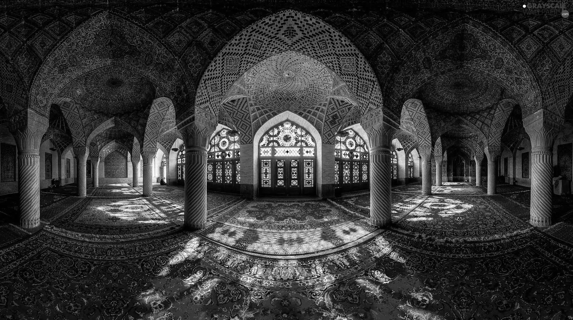 column, hall, carpeting, stained glass, luminosity, architecture, sun, flash, ligh