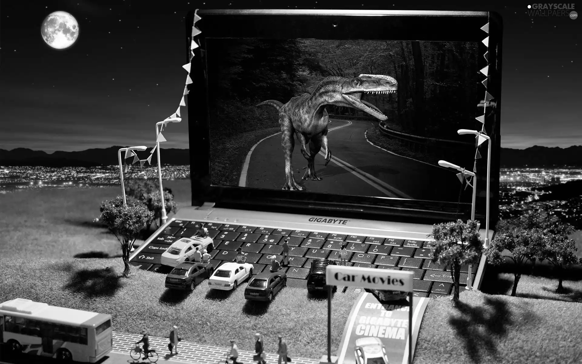 cars, laptop, dinosaur