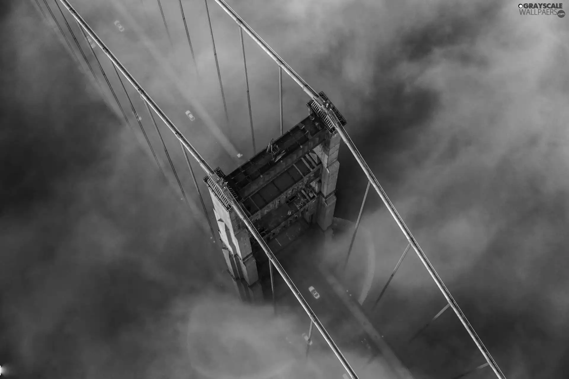cars, bridge, Fog