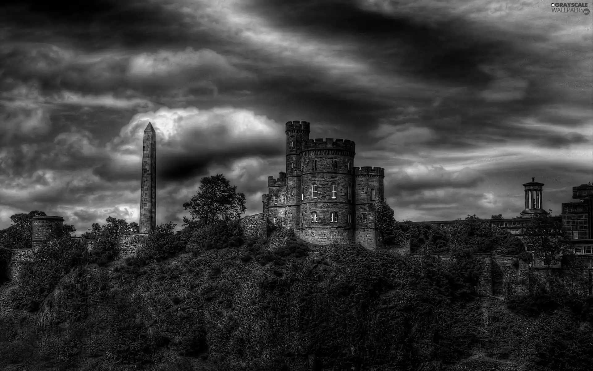 clouds, sun, Castle, west