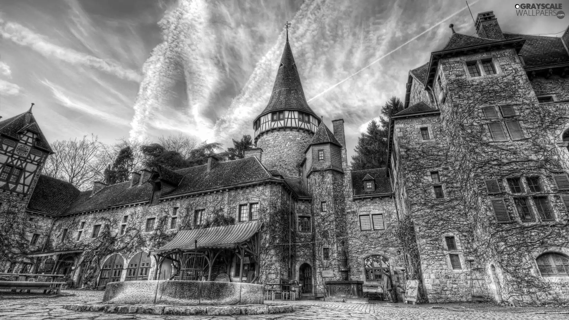 clouds, Old car, Castle