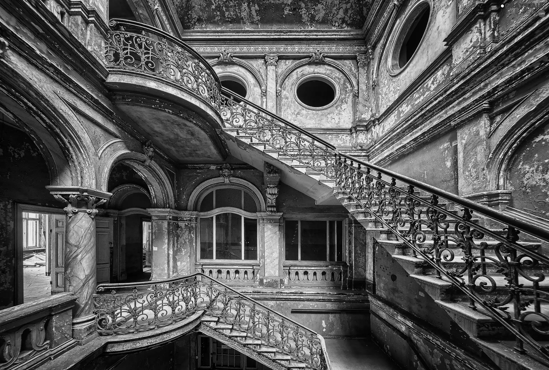 Neglected, Stairs, railing, interior