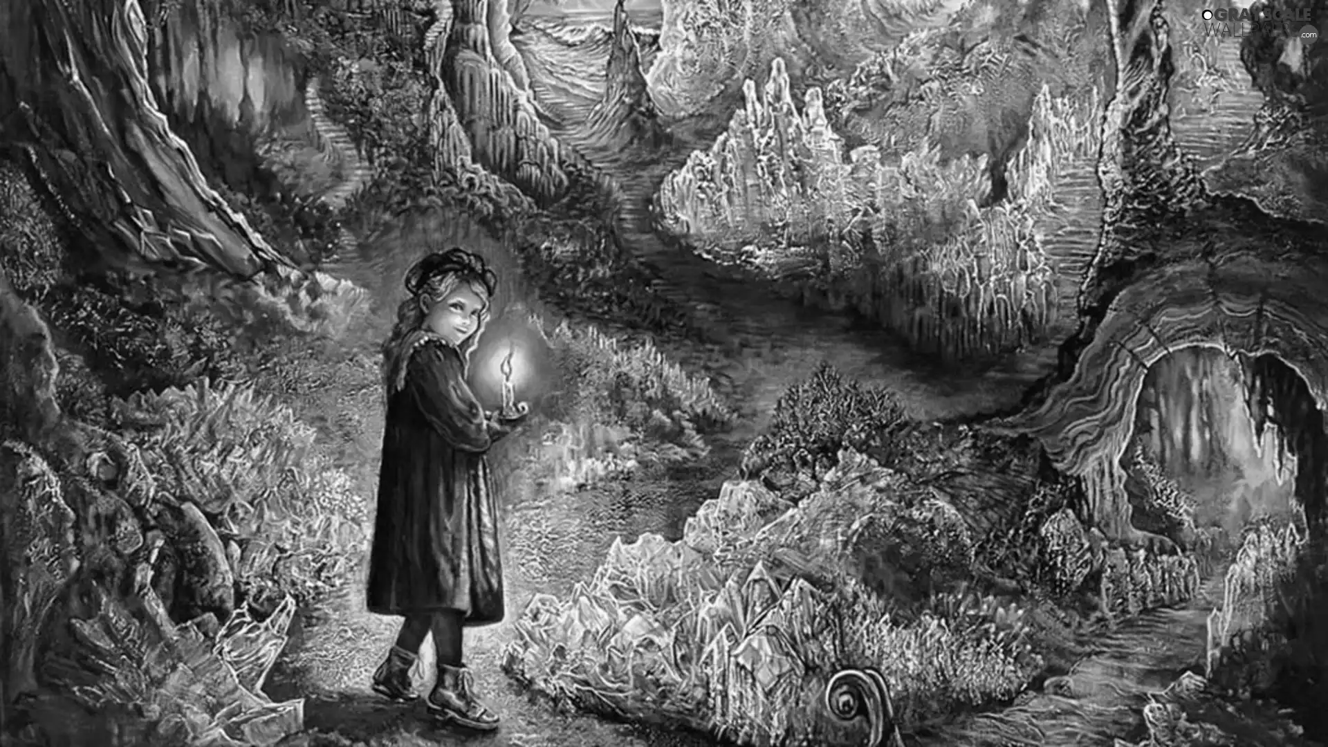 cave, girl, Candle