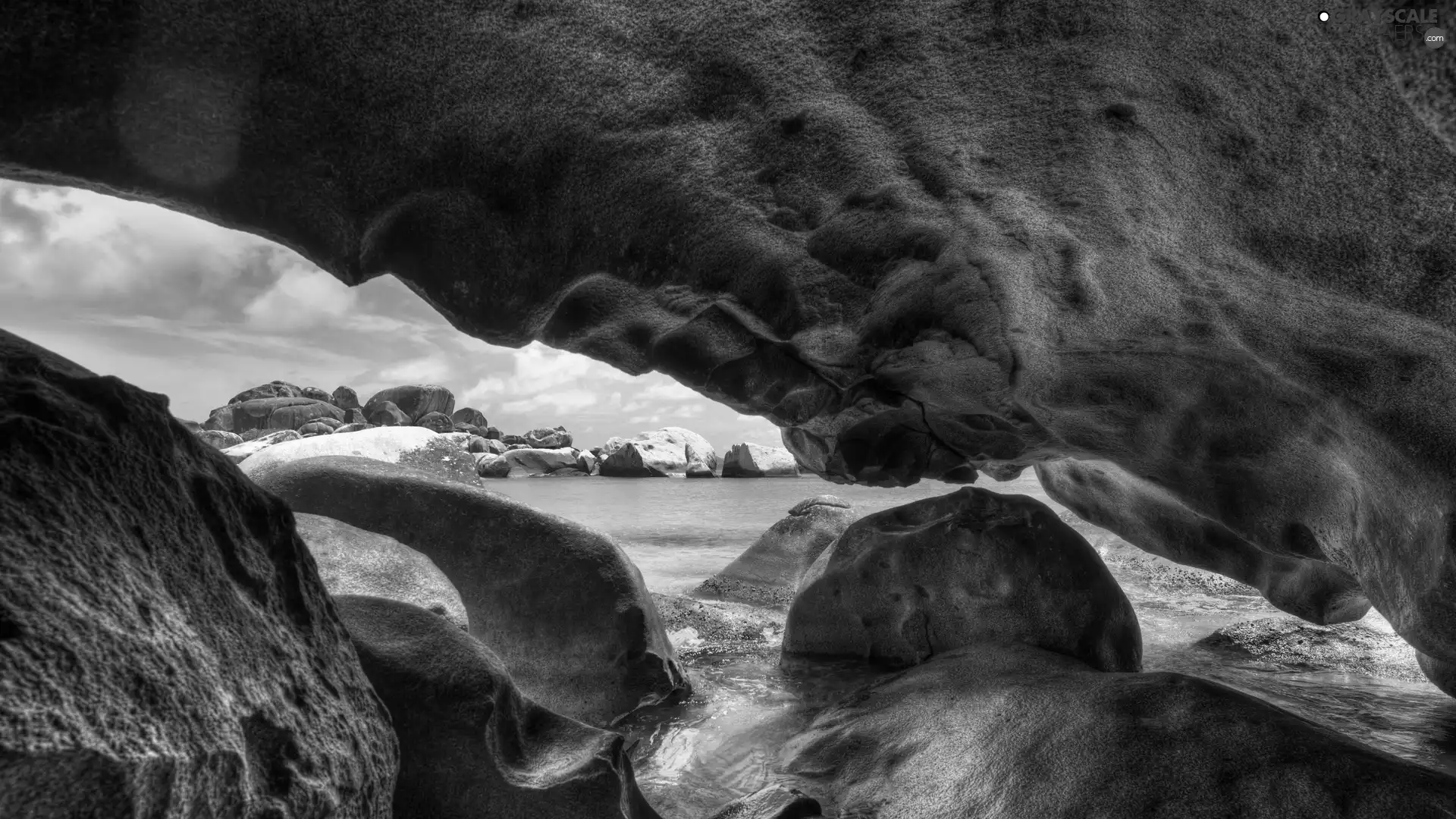 cave, sea, rocks