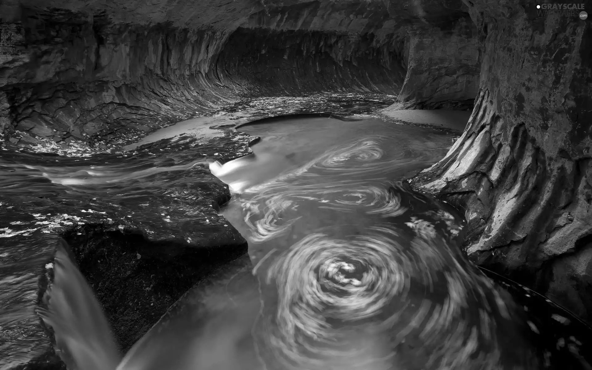 cave, waterfall, rocks