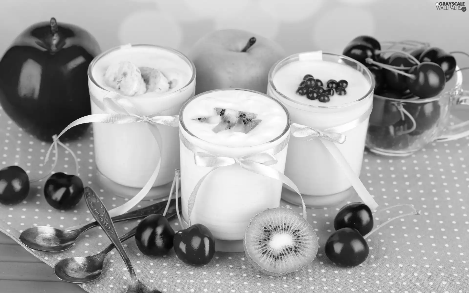 cherries, kiwi, fruit, apples, Yoghurt