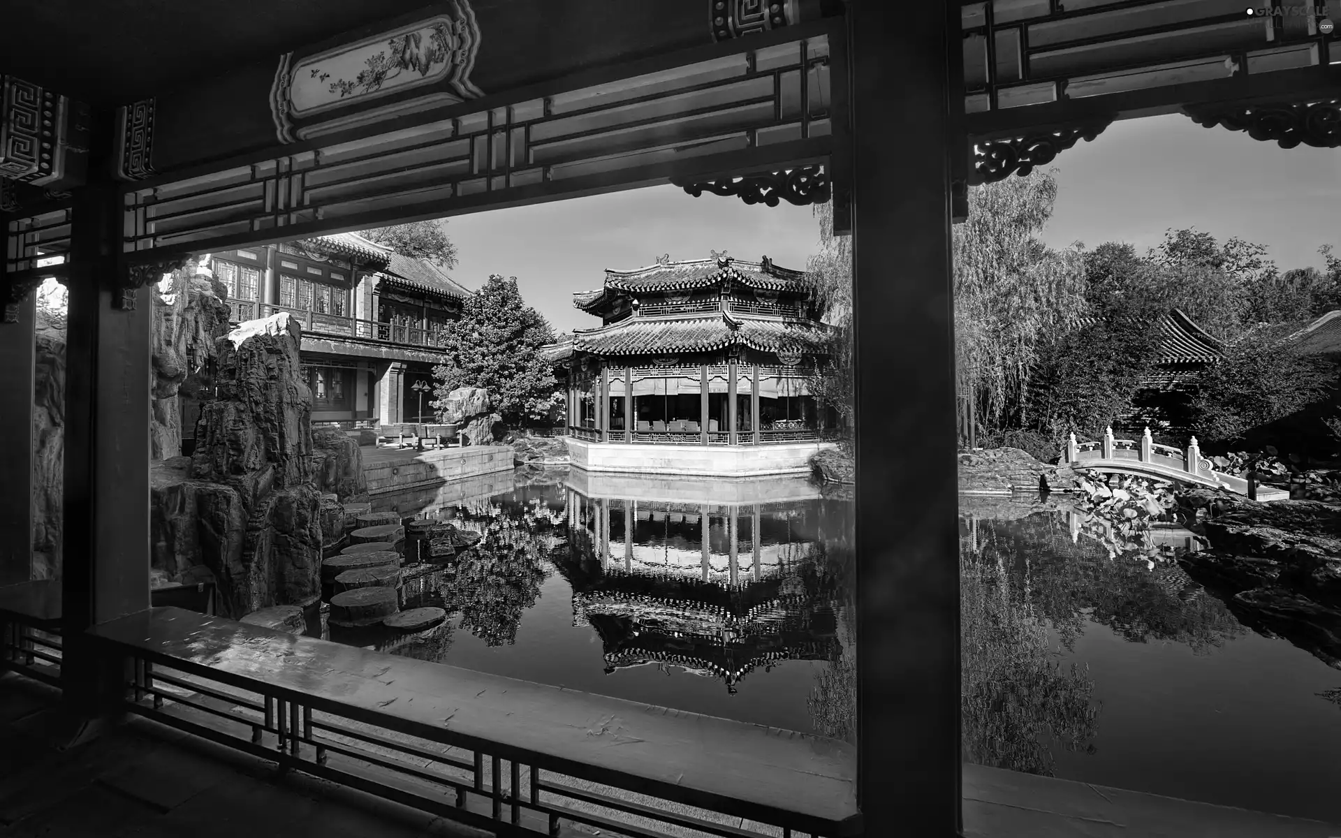 Garden, Pond - car, China, structures