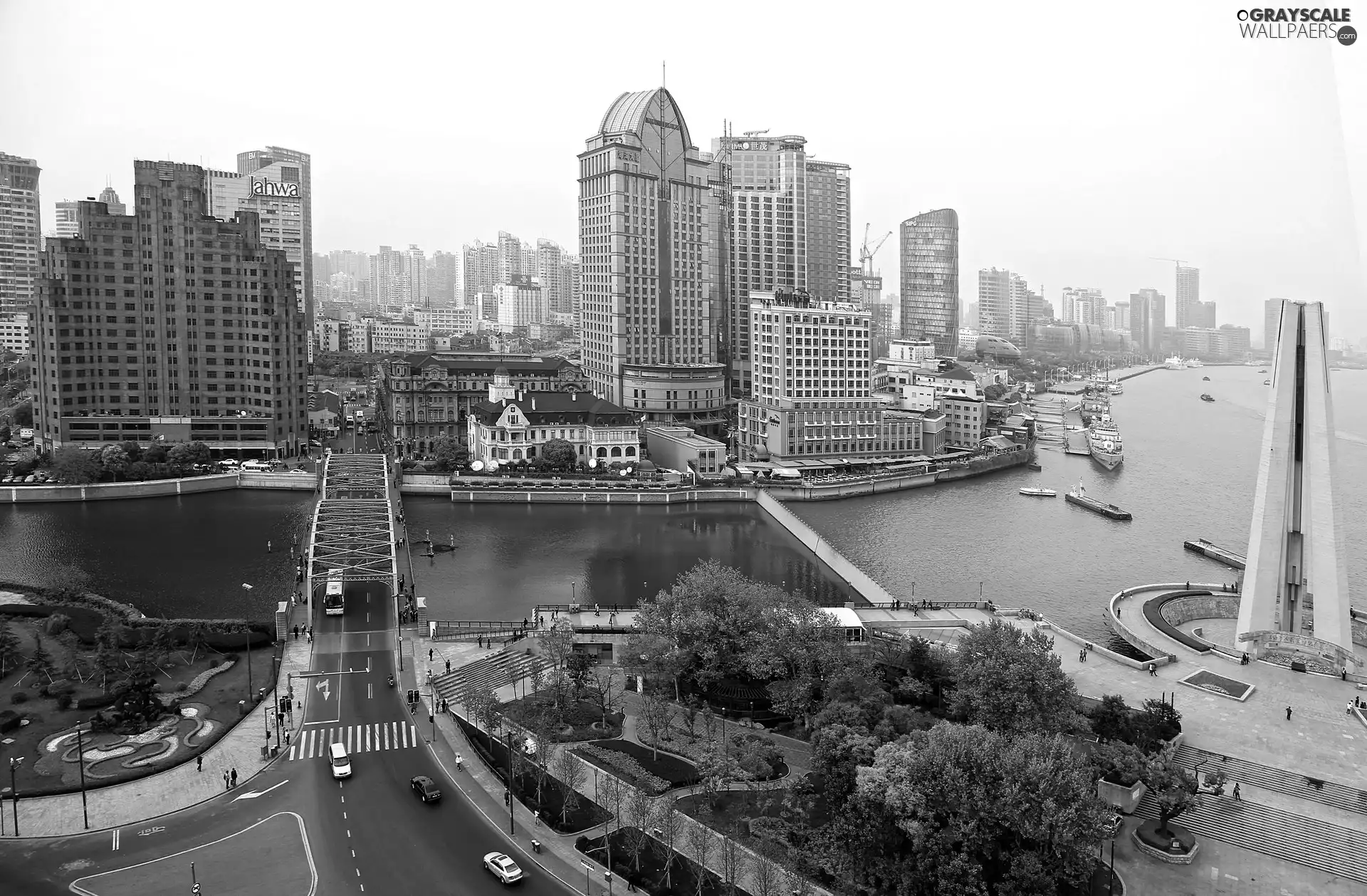 skyscrapers, Szanghaj, China, bridge