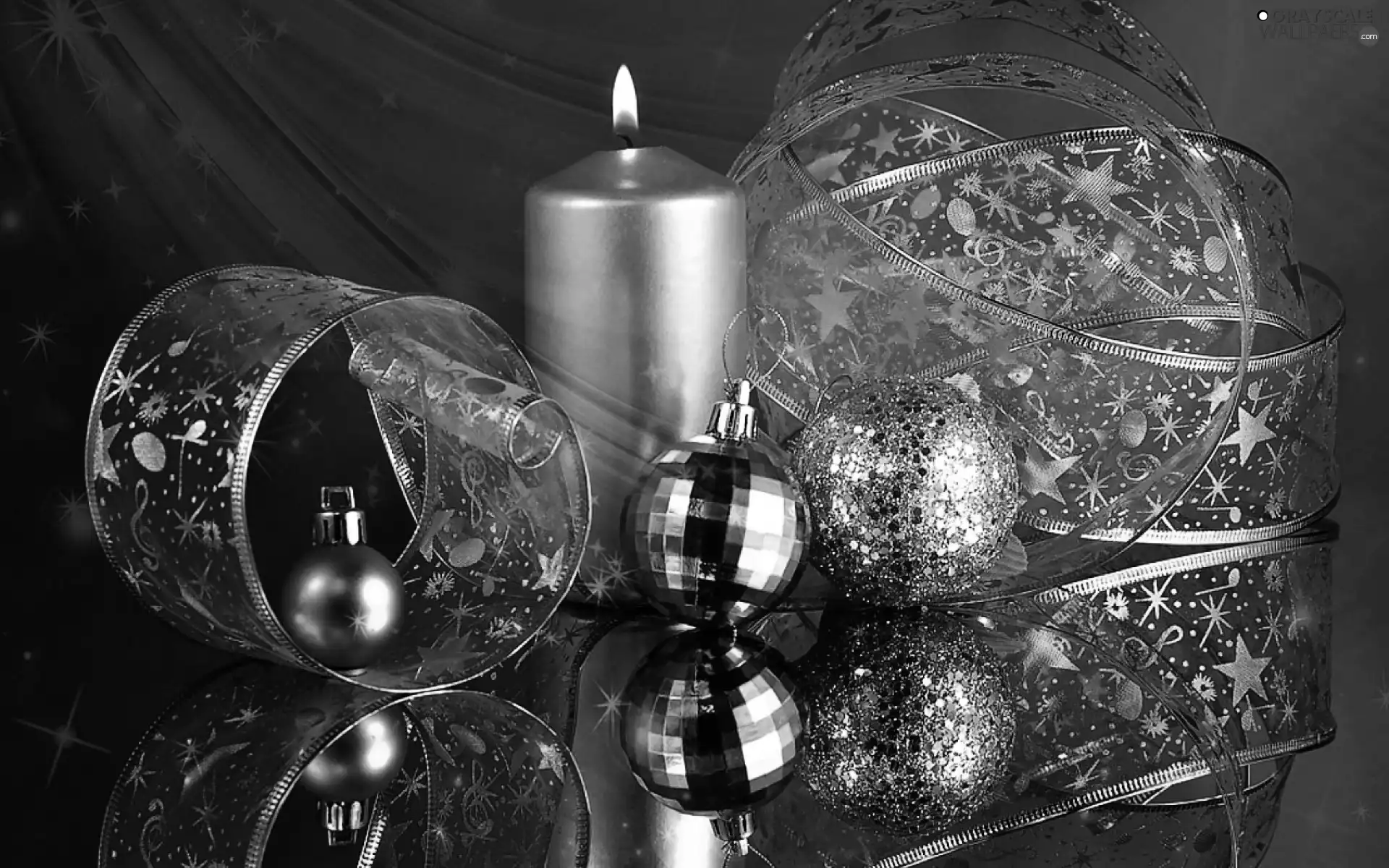 composition, baubles, candle, Christmas