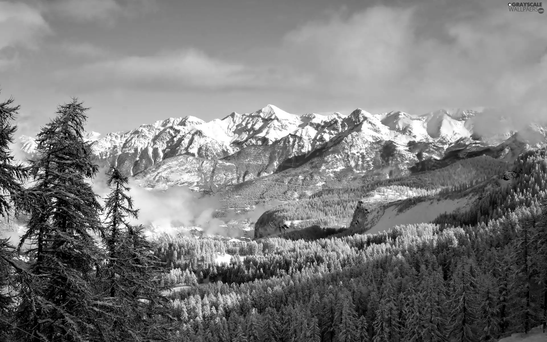 Christmas, Mountains, clouds