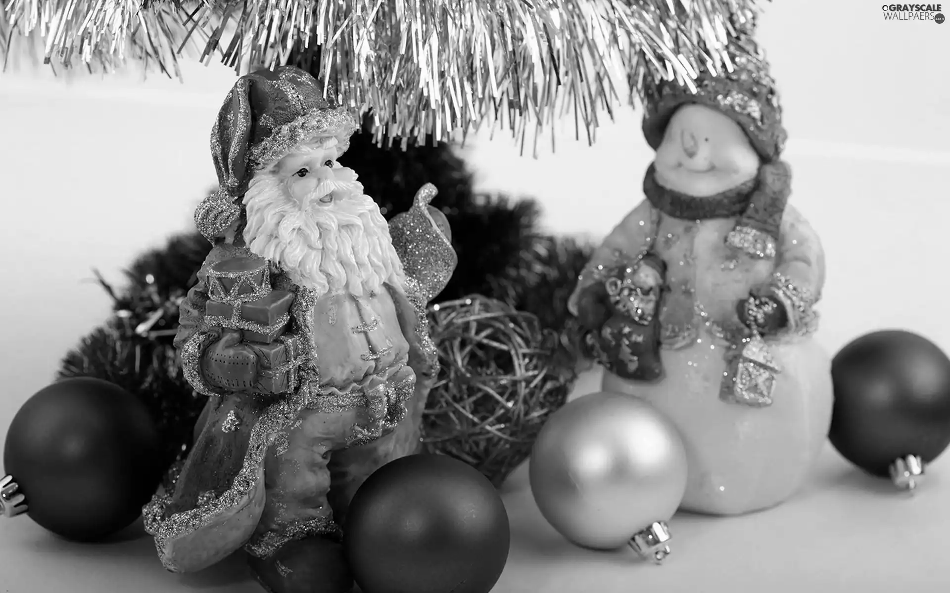 Christmas, decor, holly, Snowman, baubles