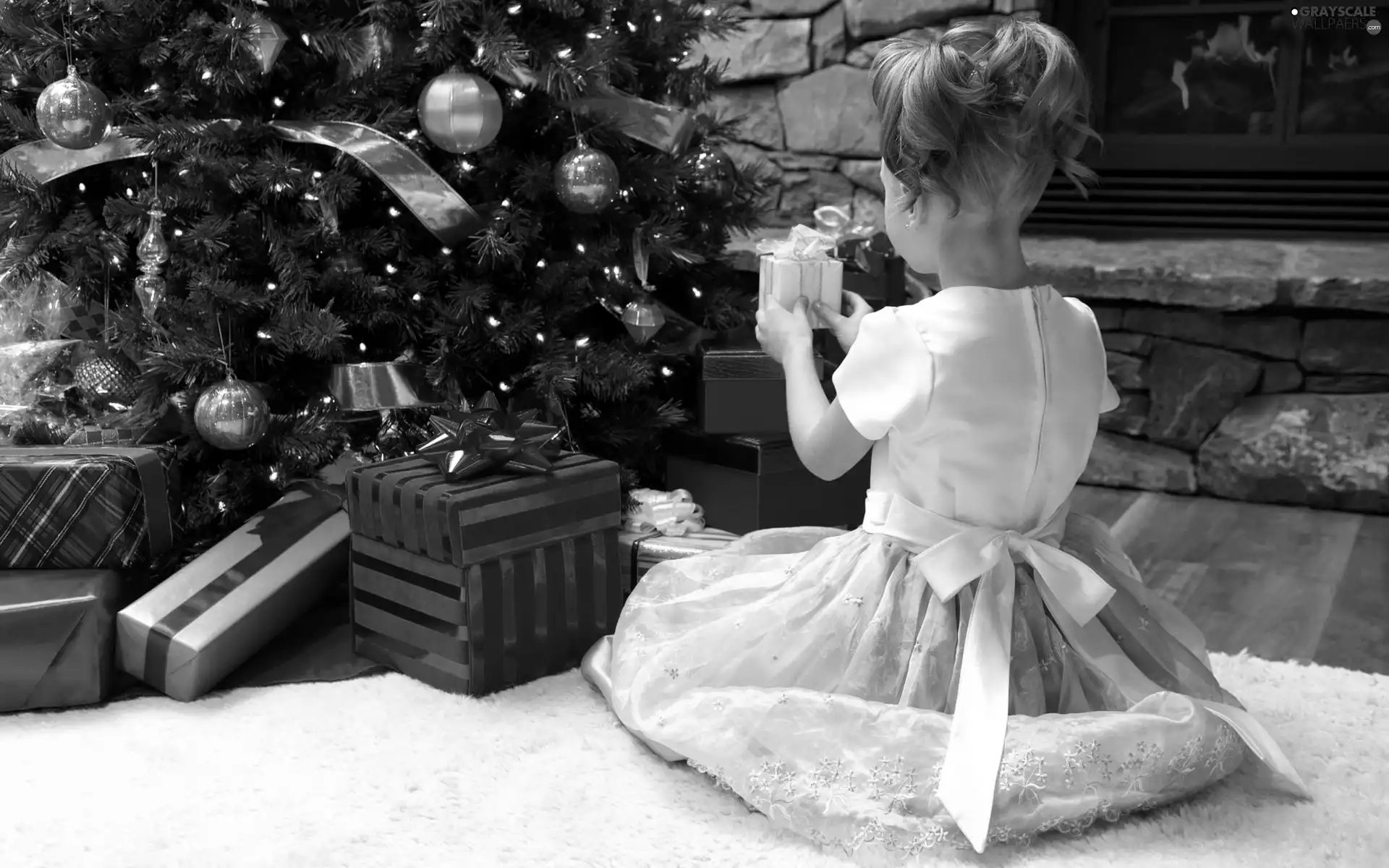 gifts, girl, christmas tree