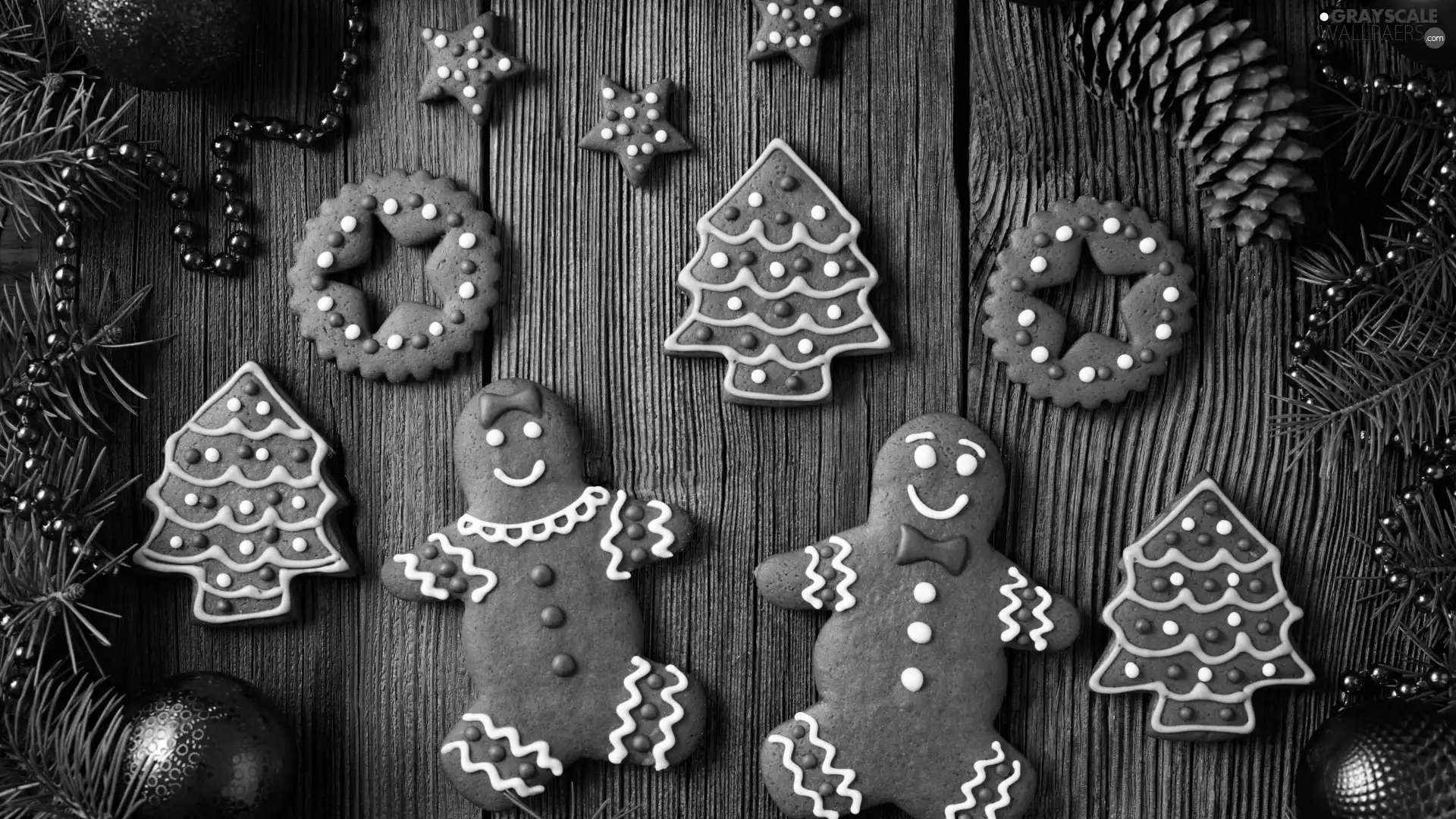 Gingerbread, Twigs, baubles, Christmas