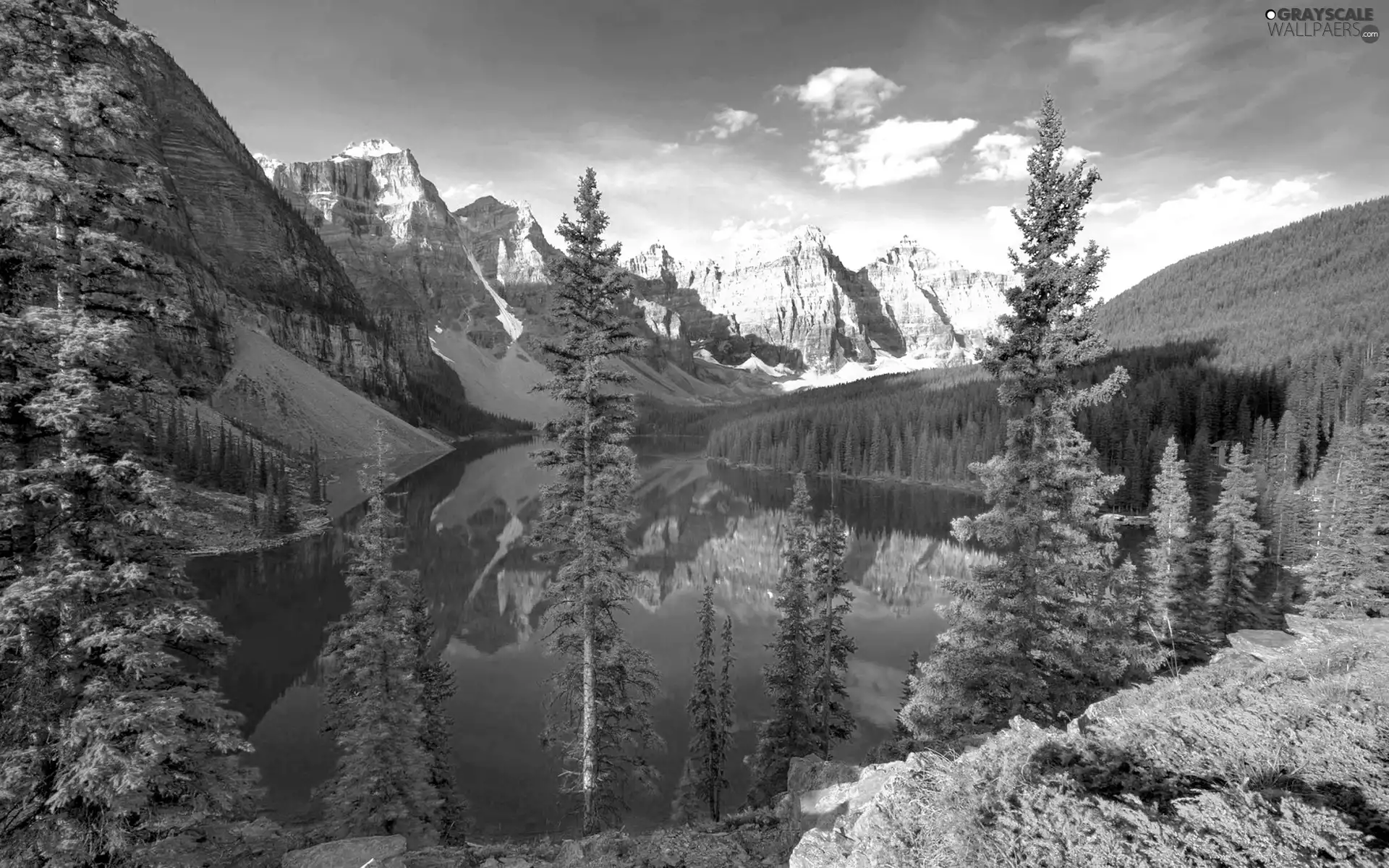 Mountains, clouds, Christmas, lake