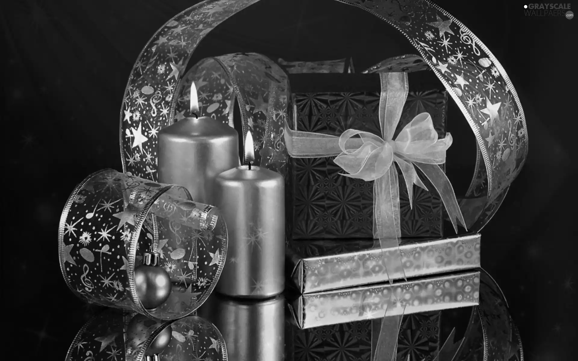 composition, Christmas, candle, ribbon, Present