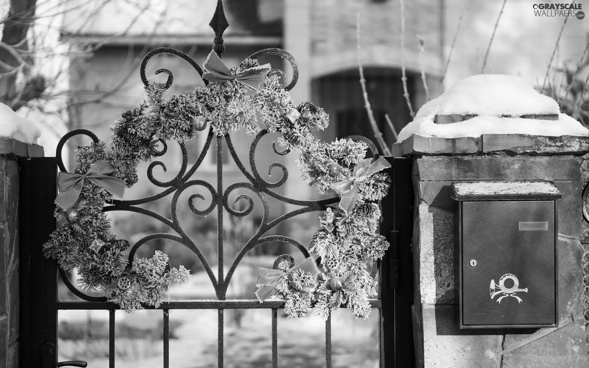 villa, decoration, Christmas, fence