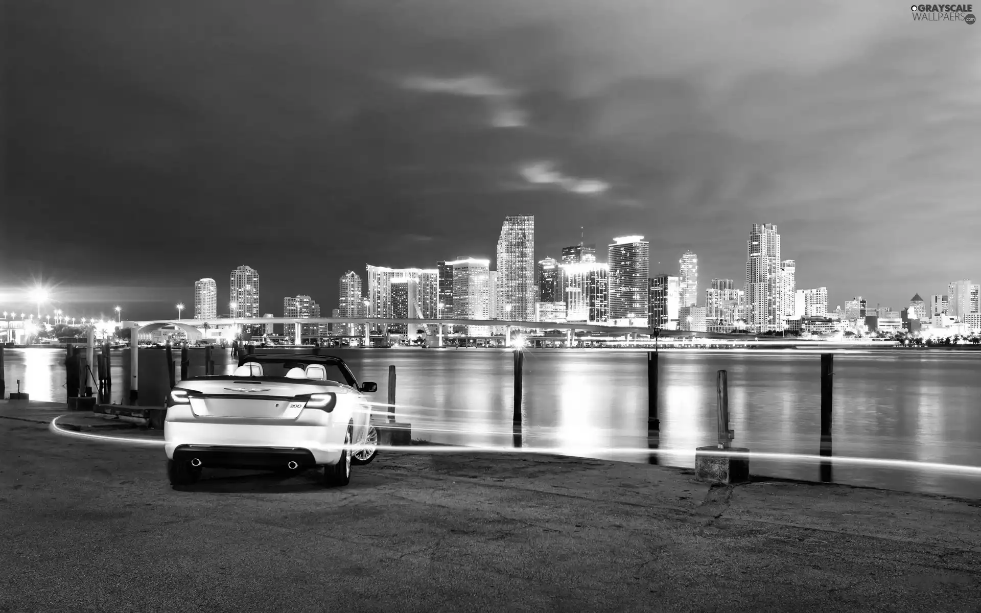 Chrysler 200C, White, Detroit, Night, Coast, Cabriolet