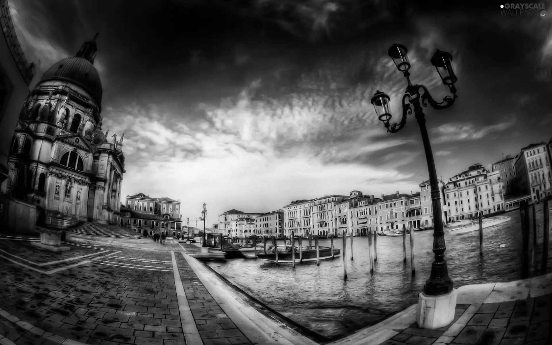 Houses, Boats, Venice, Lighthouse, canal, Church, twilight