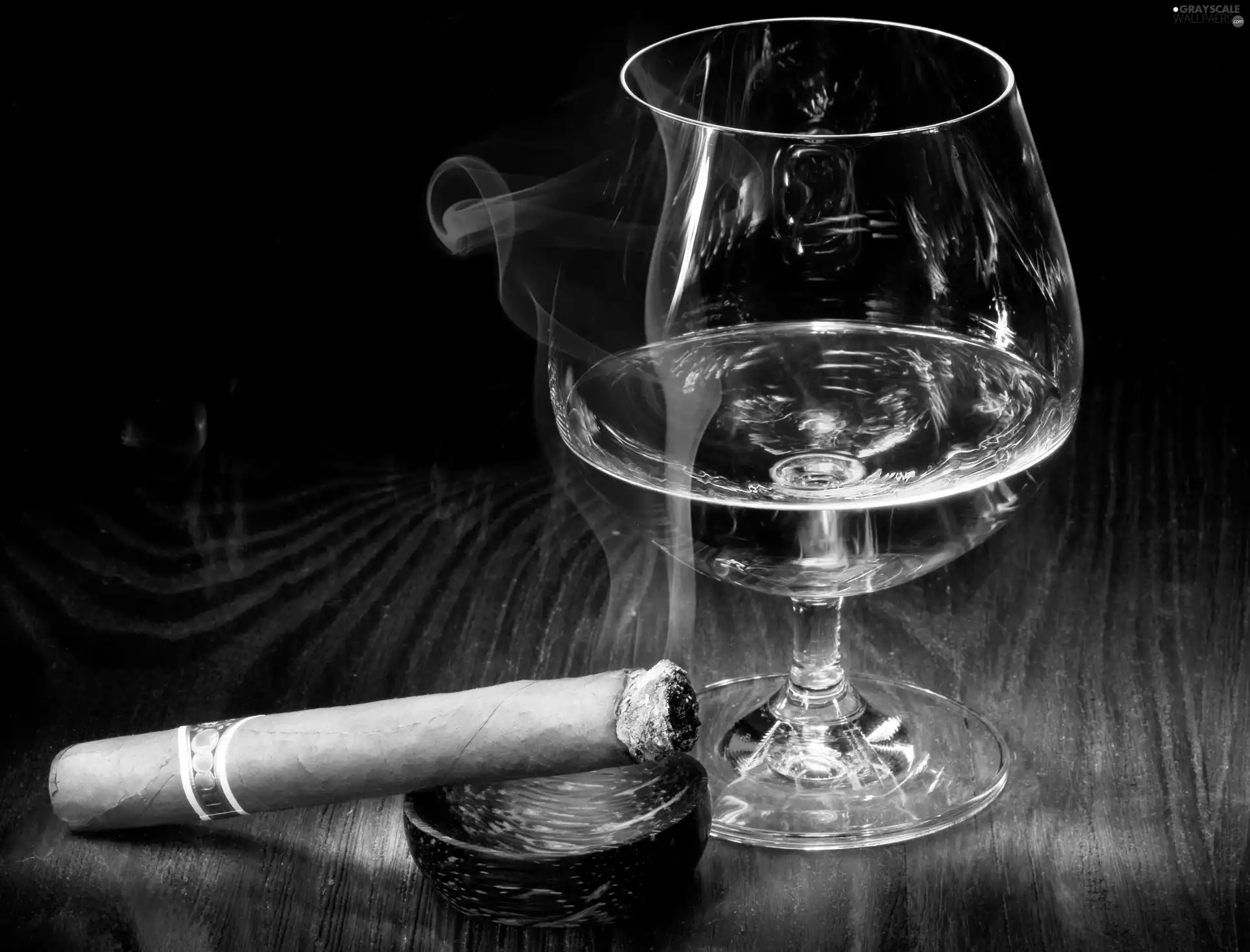 cigar, glass, ashtray