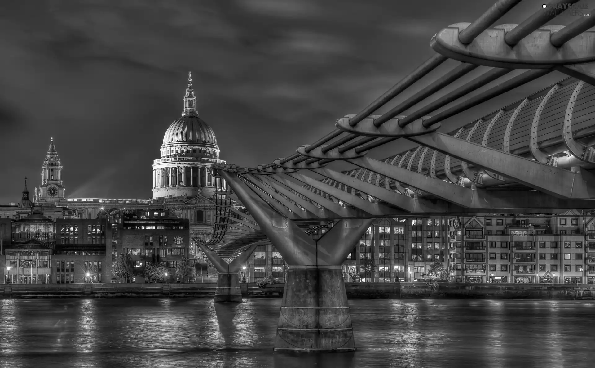 London, England, River, City at Night, Millenium Bridge