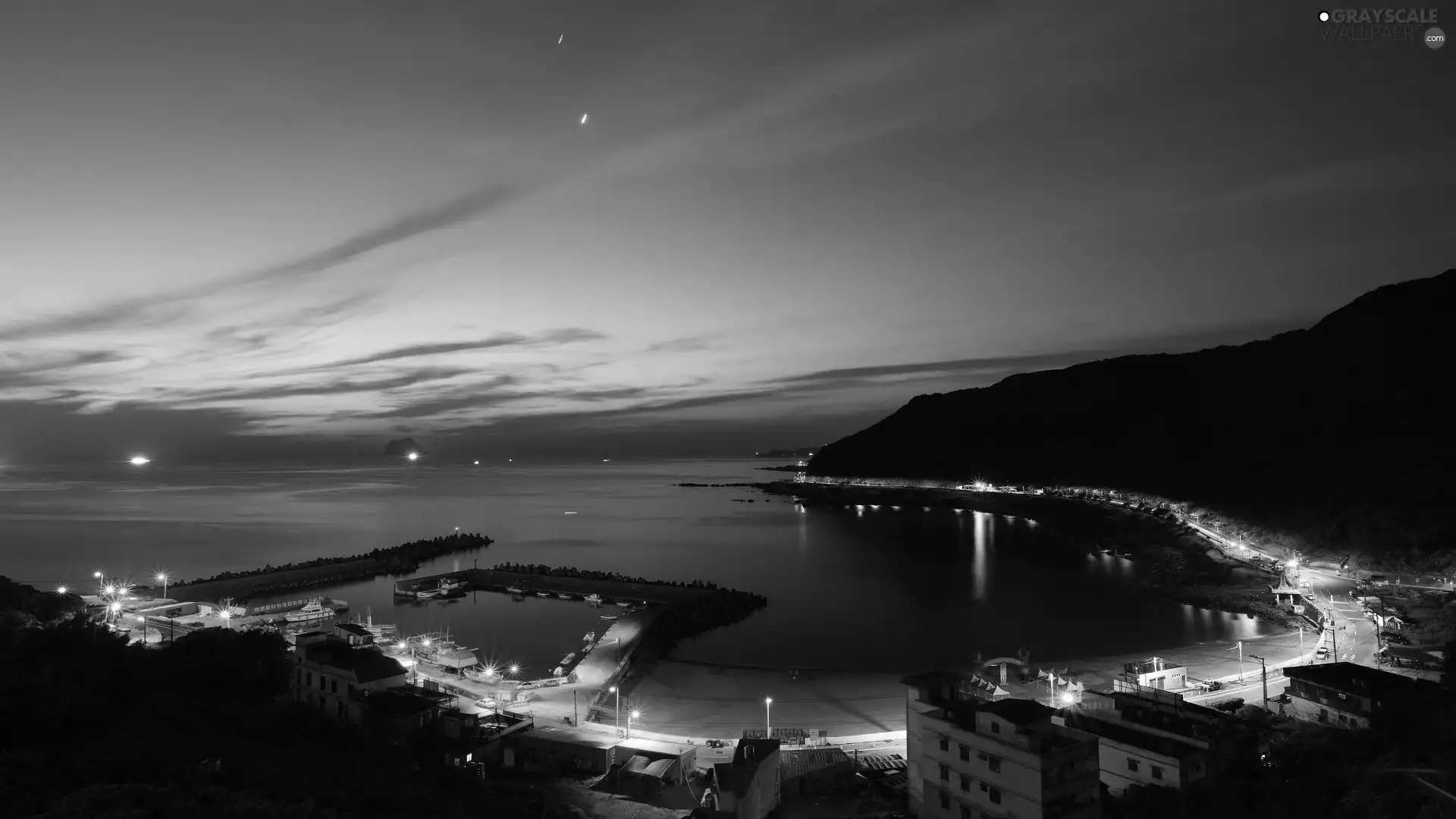 sea, evening, City at Night, Gulf