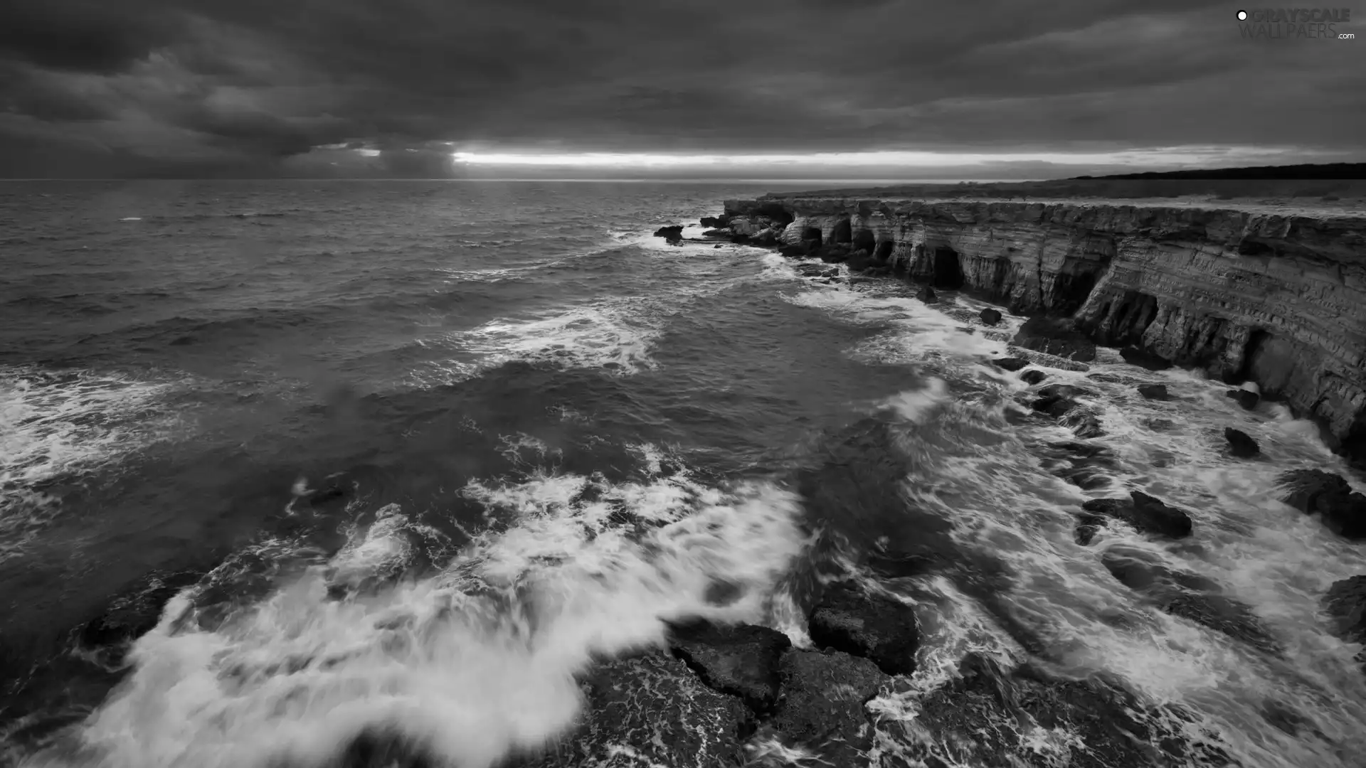 sea, clouds, cliff, Sky