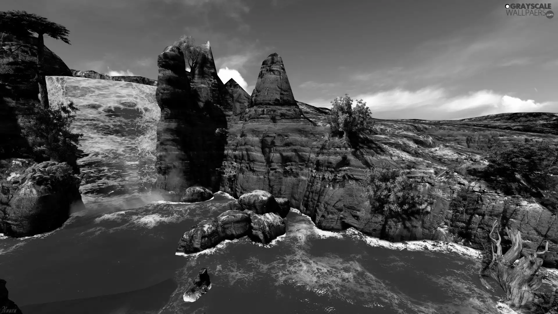 waterfall, Cliffs