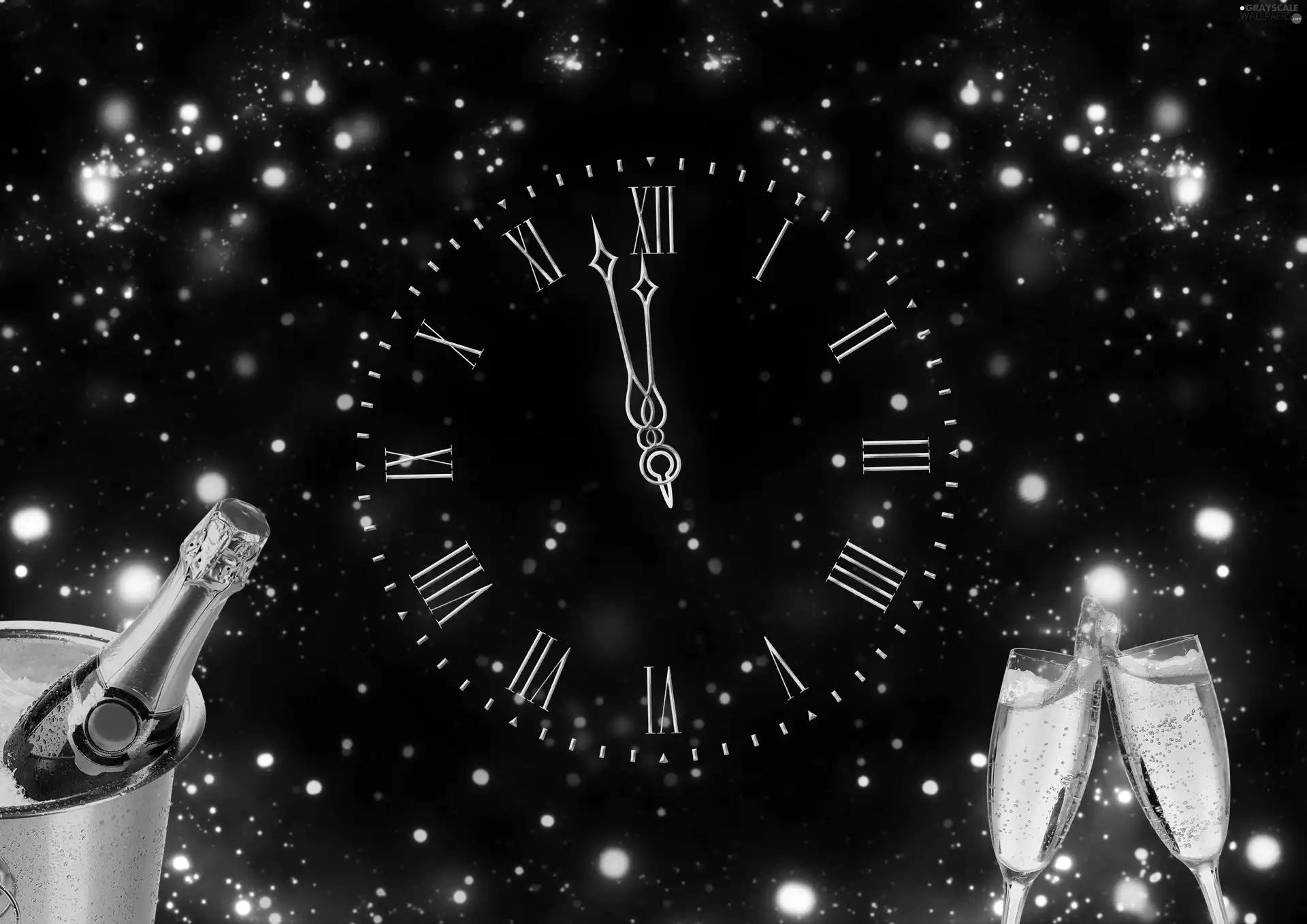 Two cars, glasses, Clock, Champagne, New Year