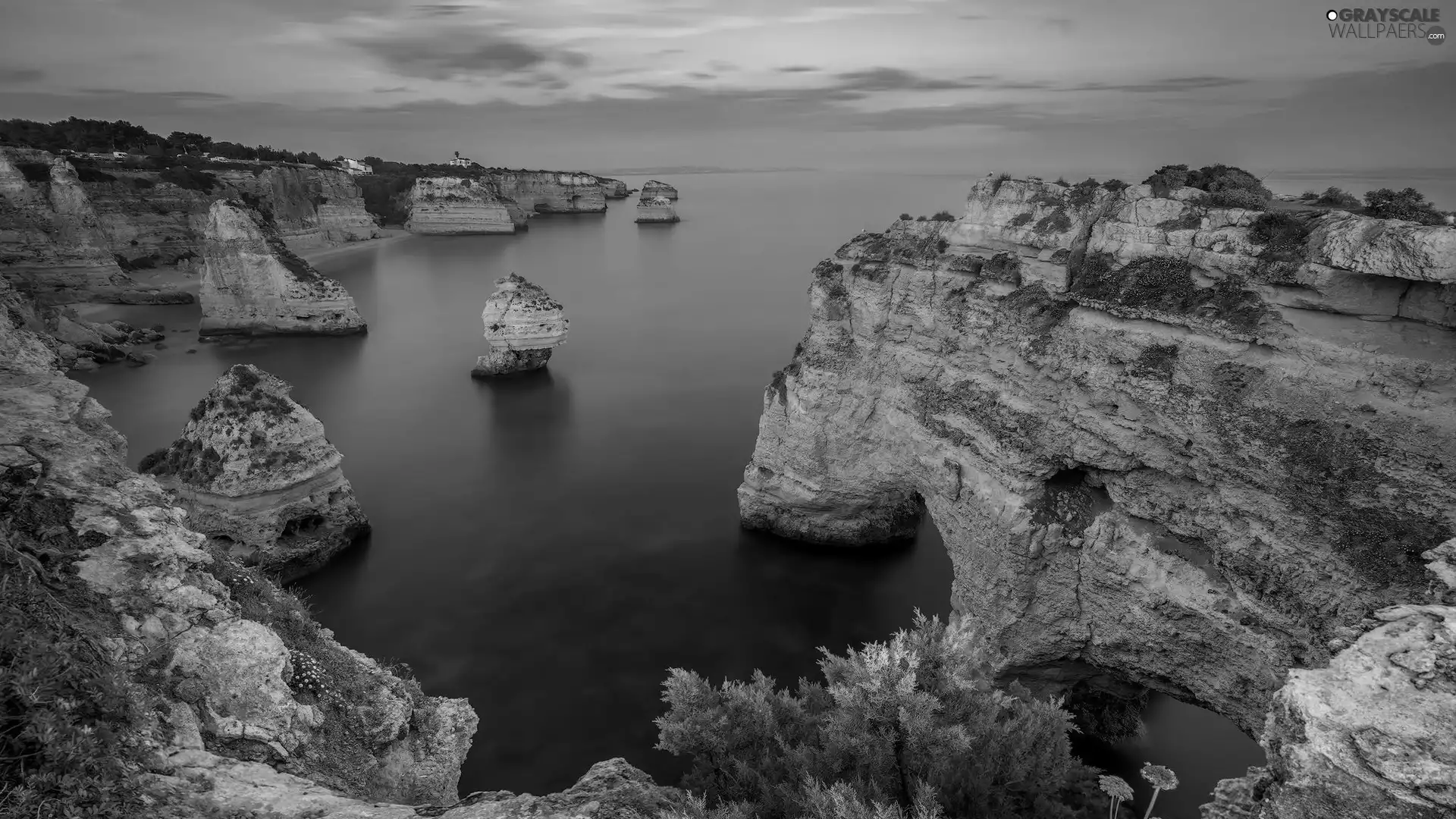 clouds, rocks, Algarve Region, sea, Coast, Atlantic Ocean, Portugal