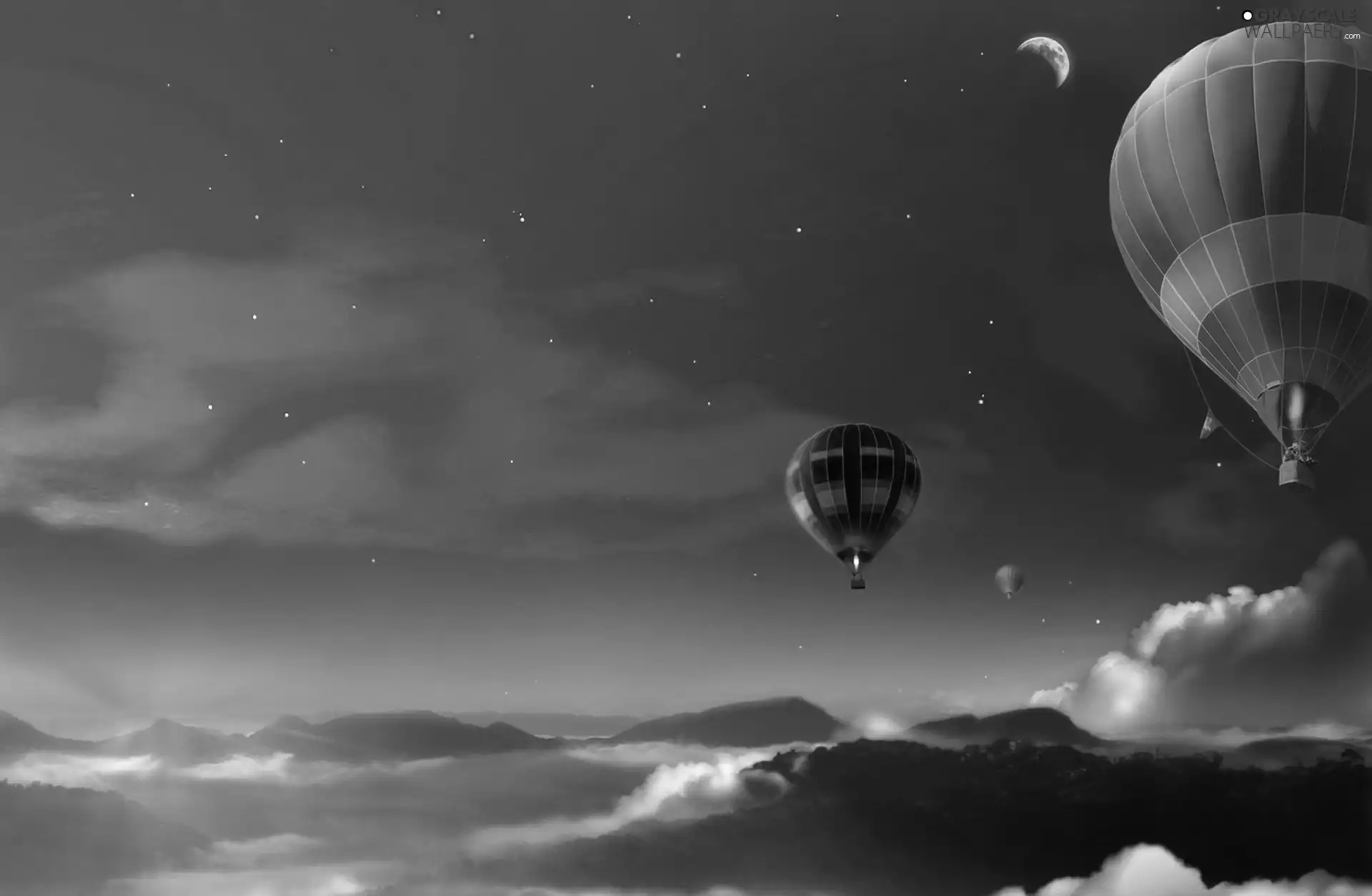 clouds, Sky, Balloons