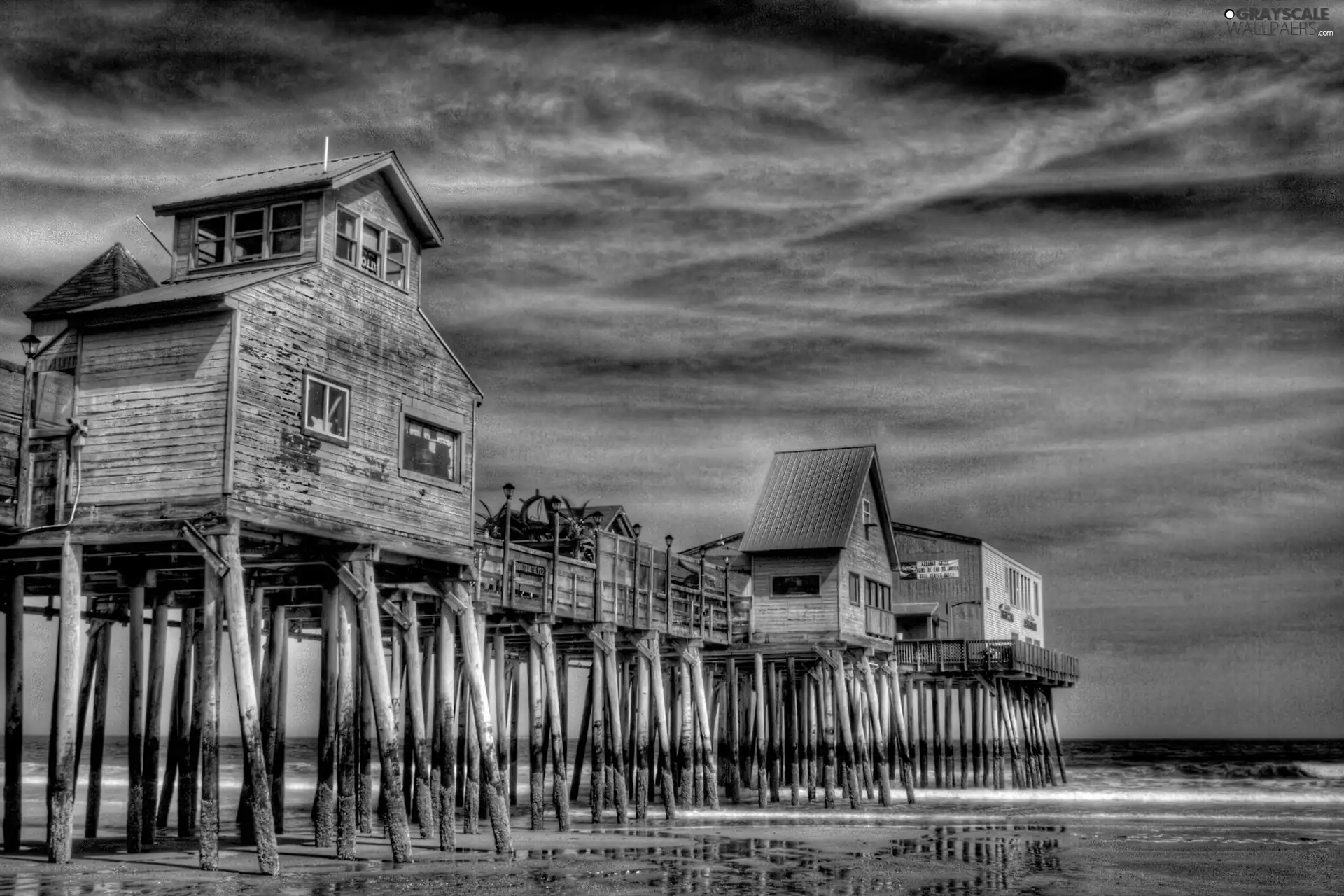 clouds, pier, Beaches