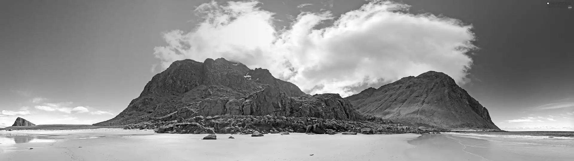 clouds, rocks, Beaches