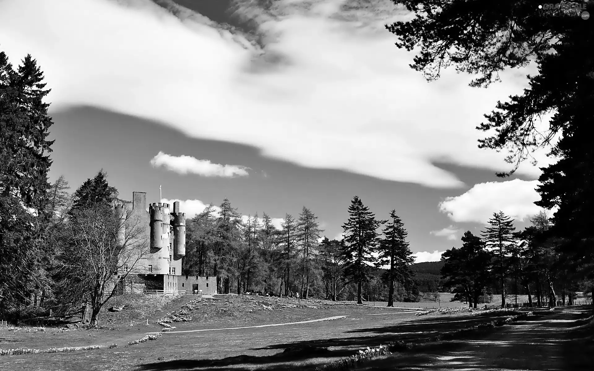 Castle, Park, clouds, Culzean
