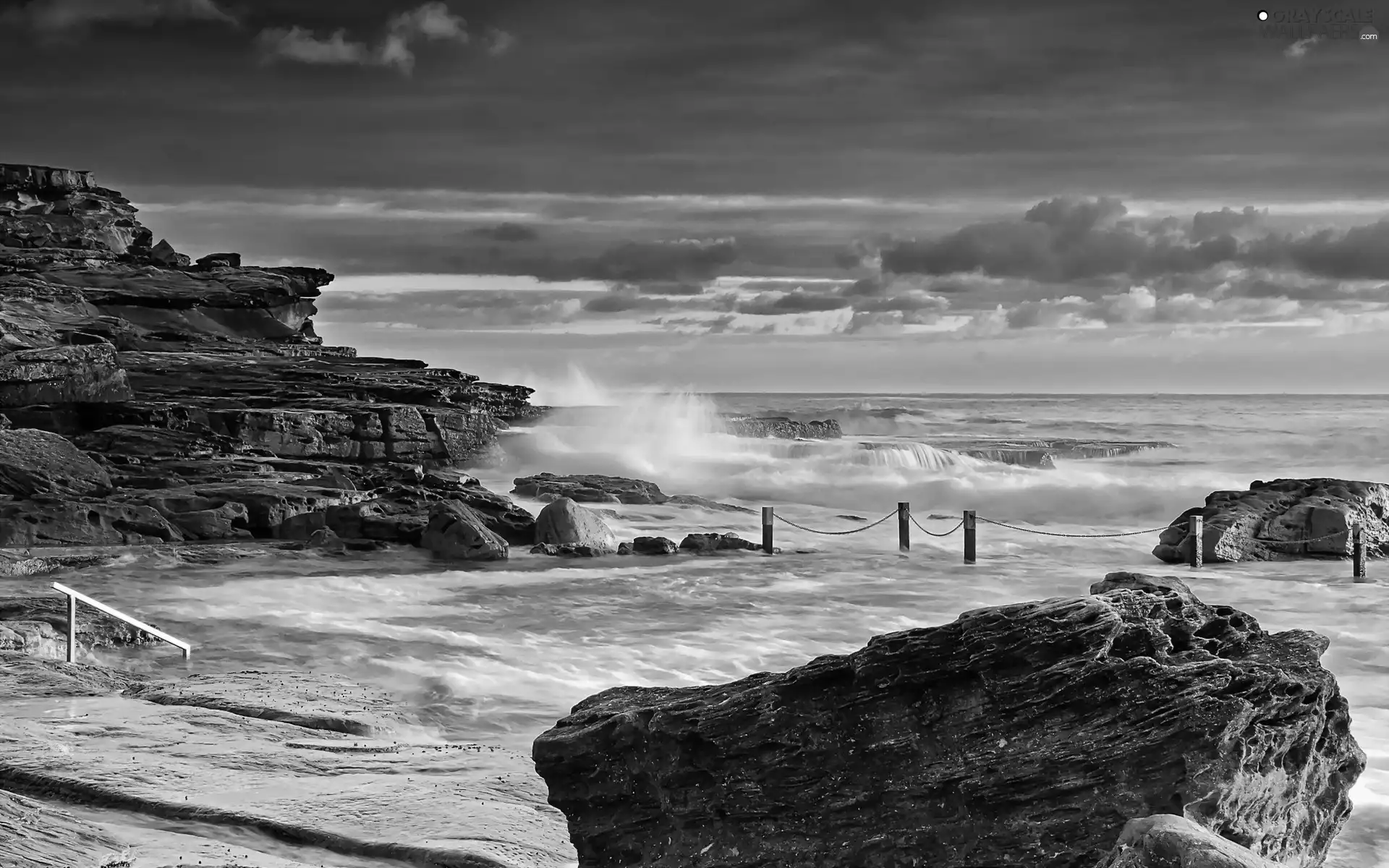 clouds, sea, Cliffs