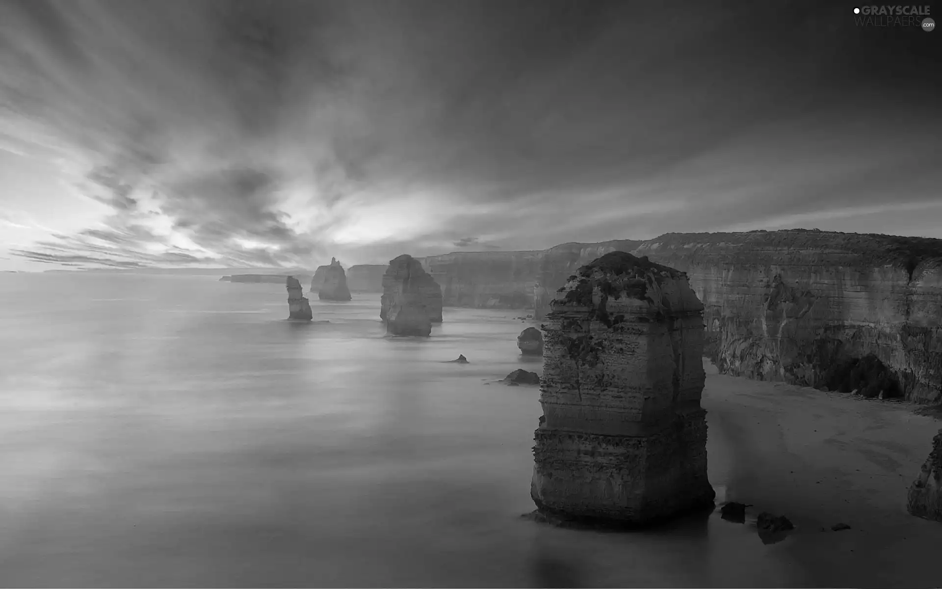 clouds, sea, Cliffs