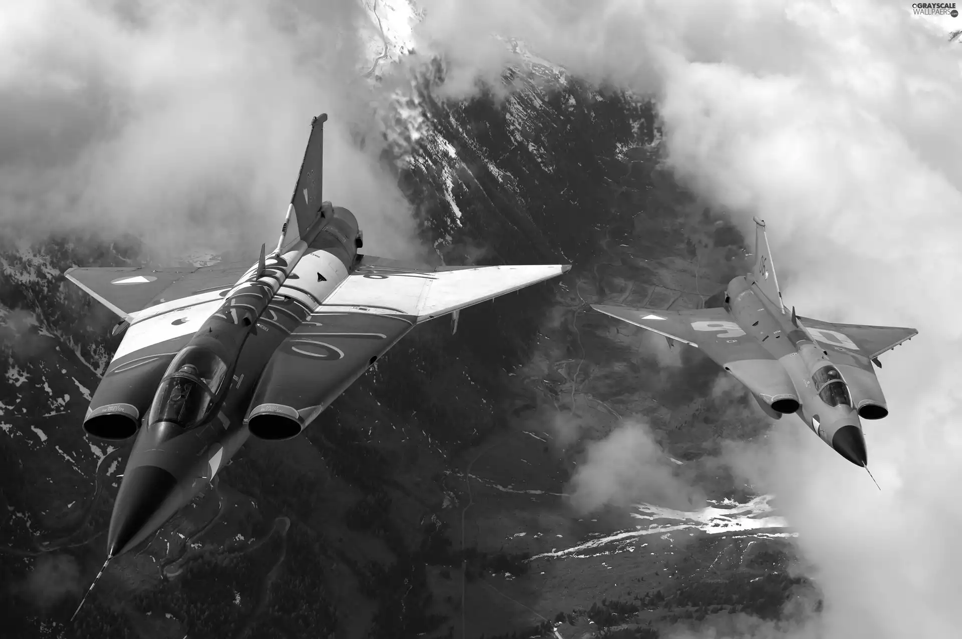 clouds, Fighters, flight