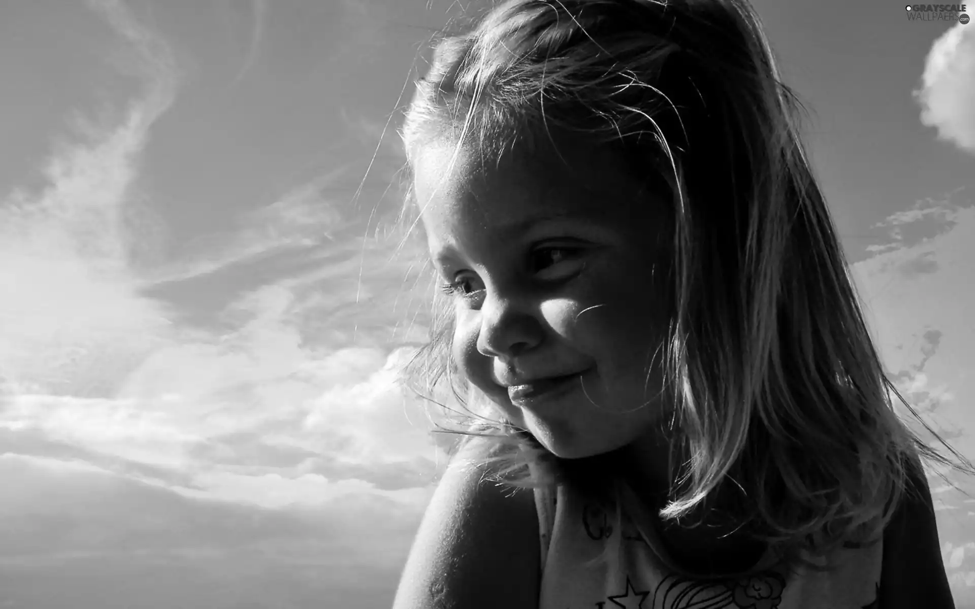 girl, Sky, clouds, Smile