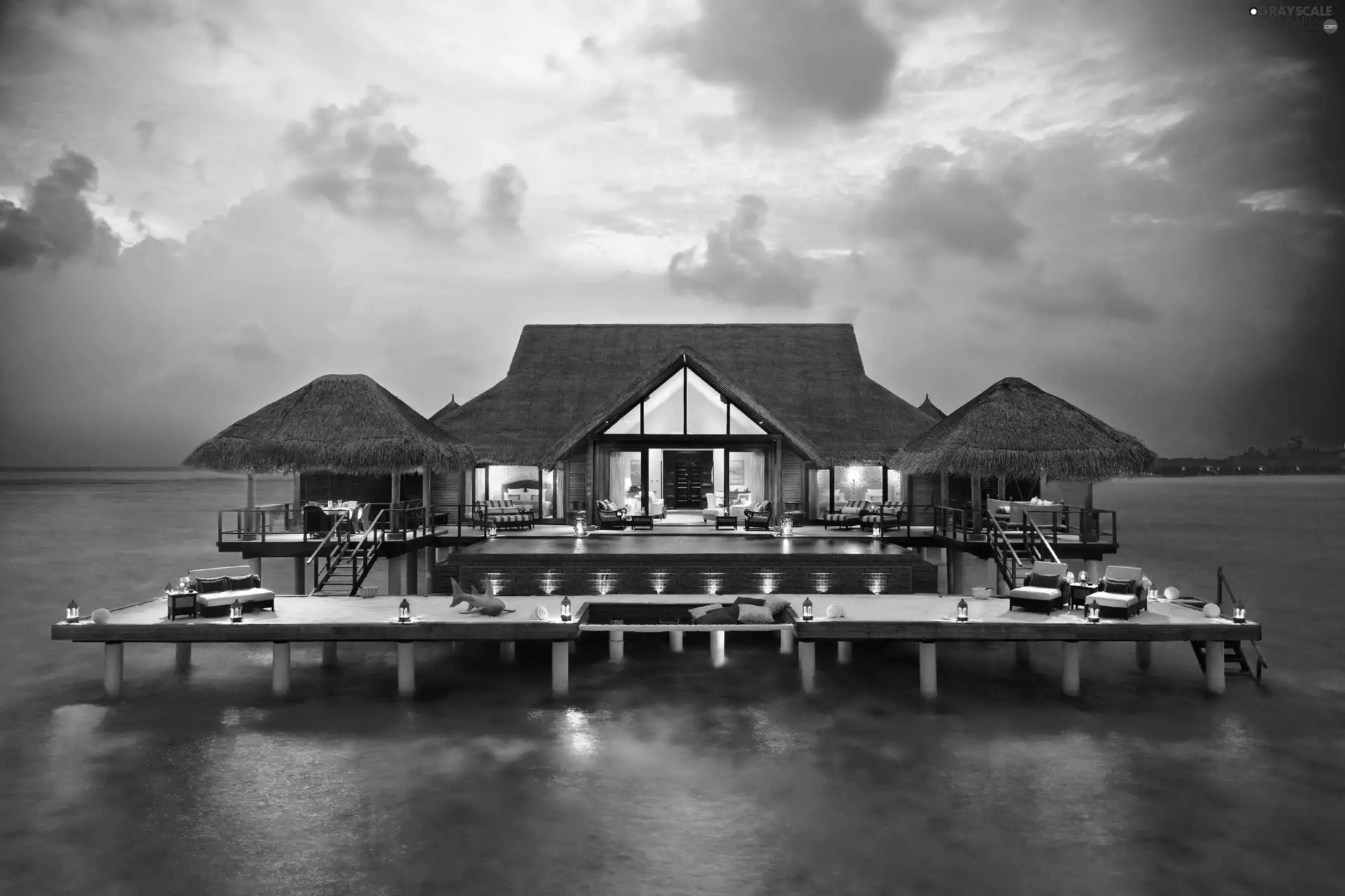 house, sea, clouds, Pool