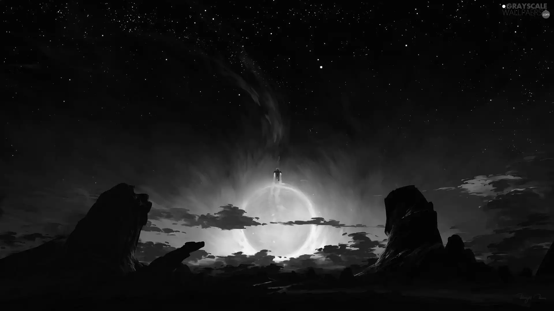 rocks, moon, journey, clouds, Night, Human, Voyager