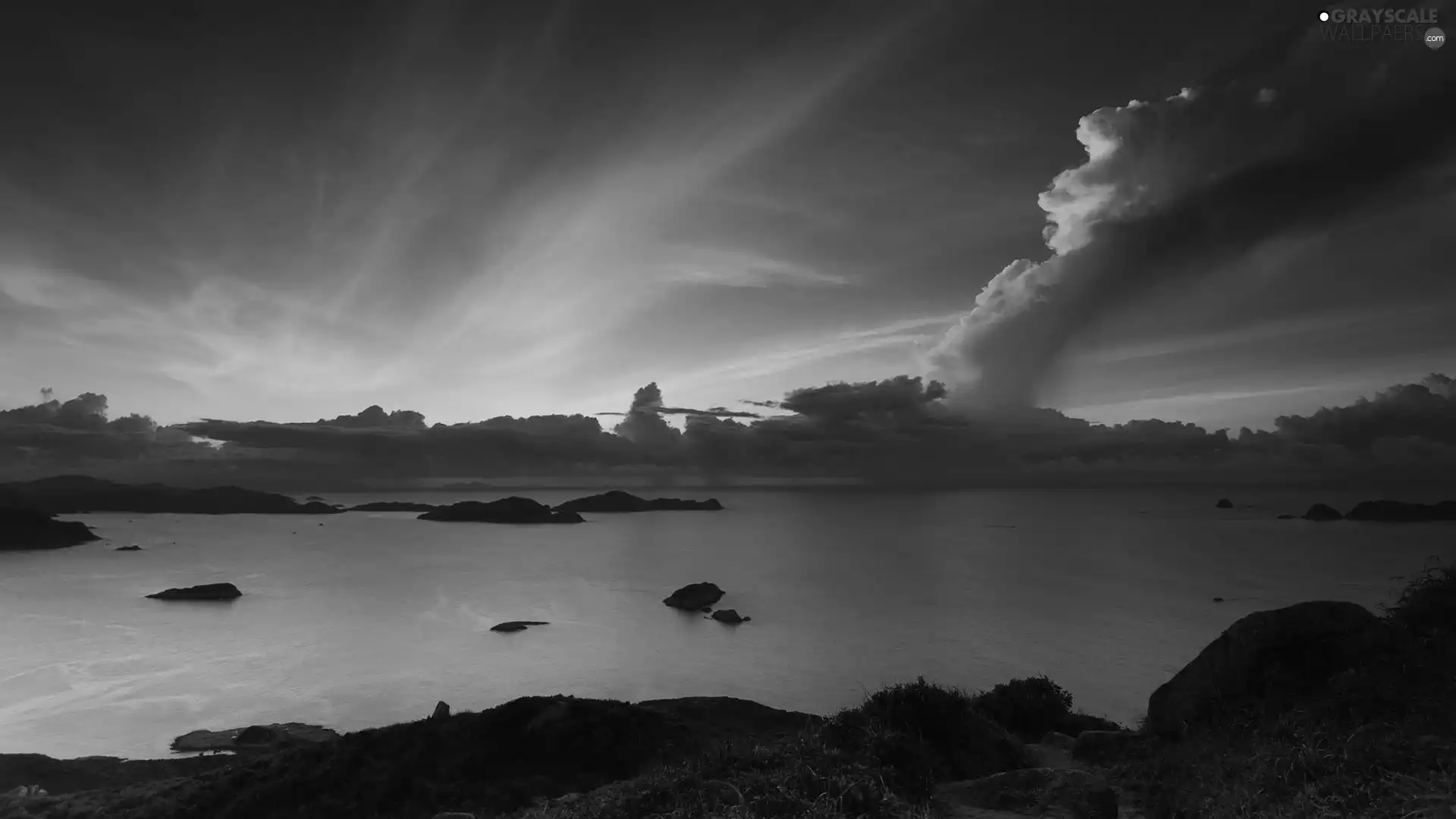 lake, clouds