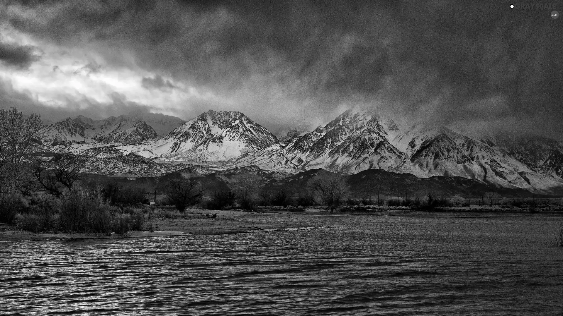 clouds, Mountains, lake