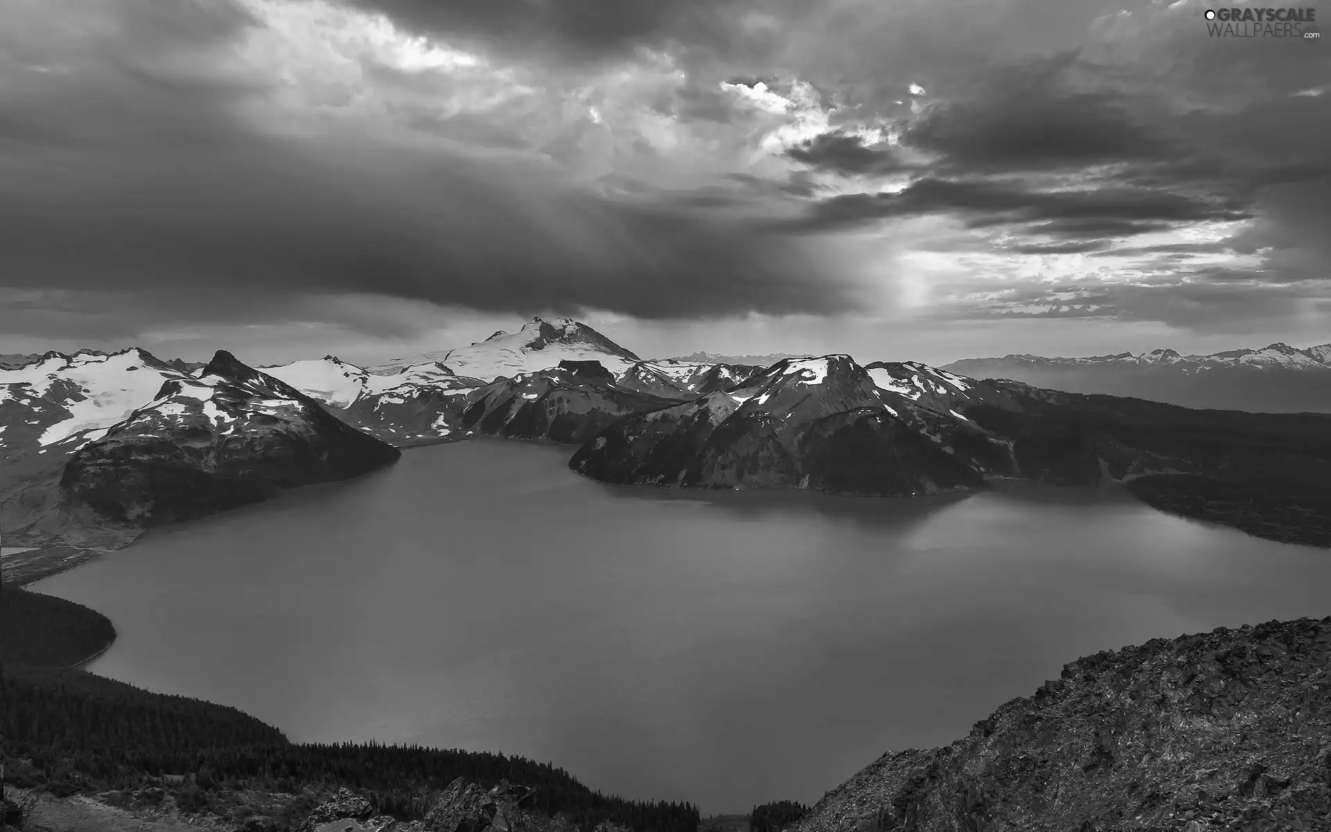 clouds, Mountains, lake