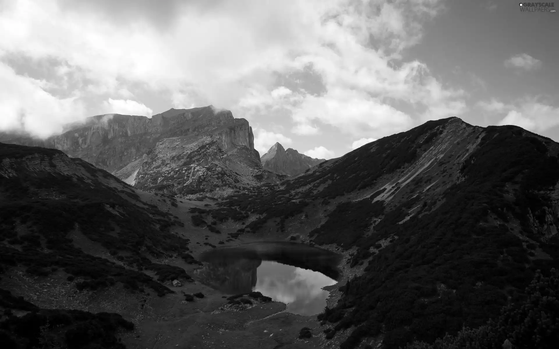 clouds, Mountains, lake