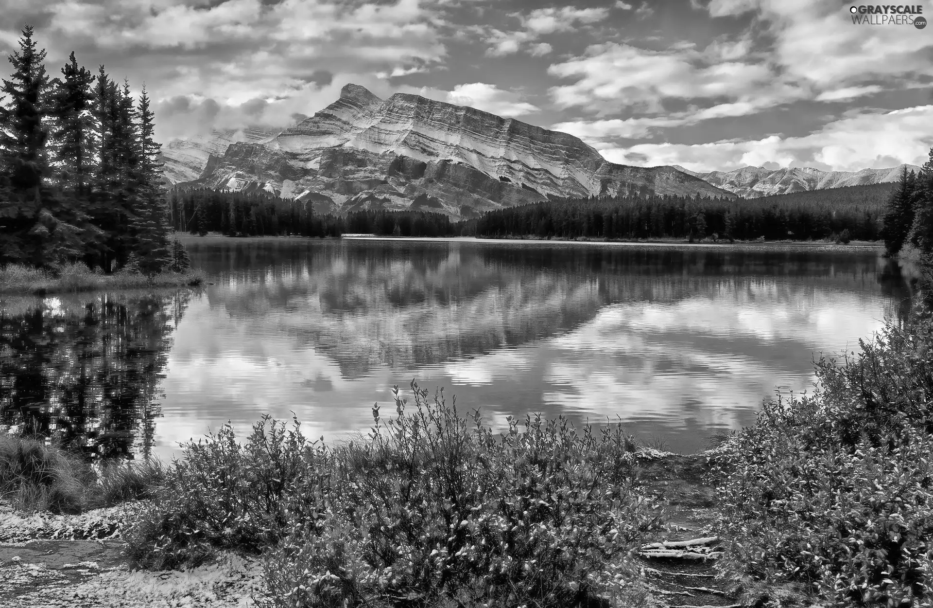 clouds, Mountains, lake