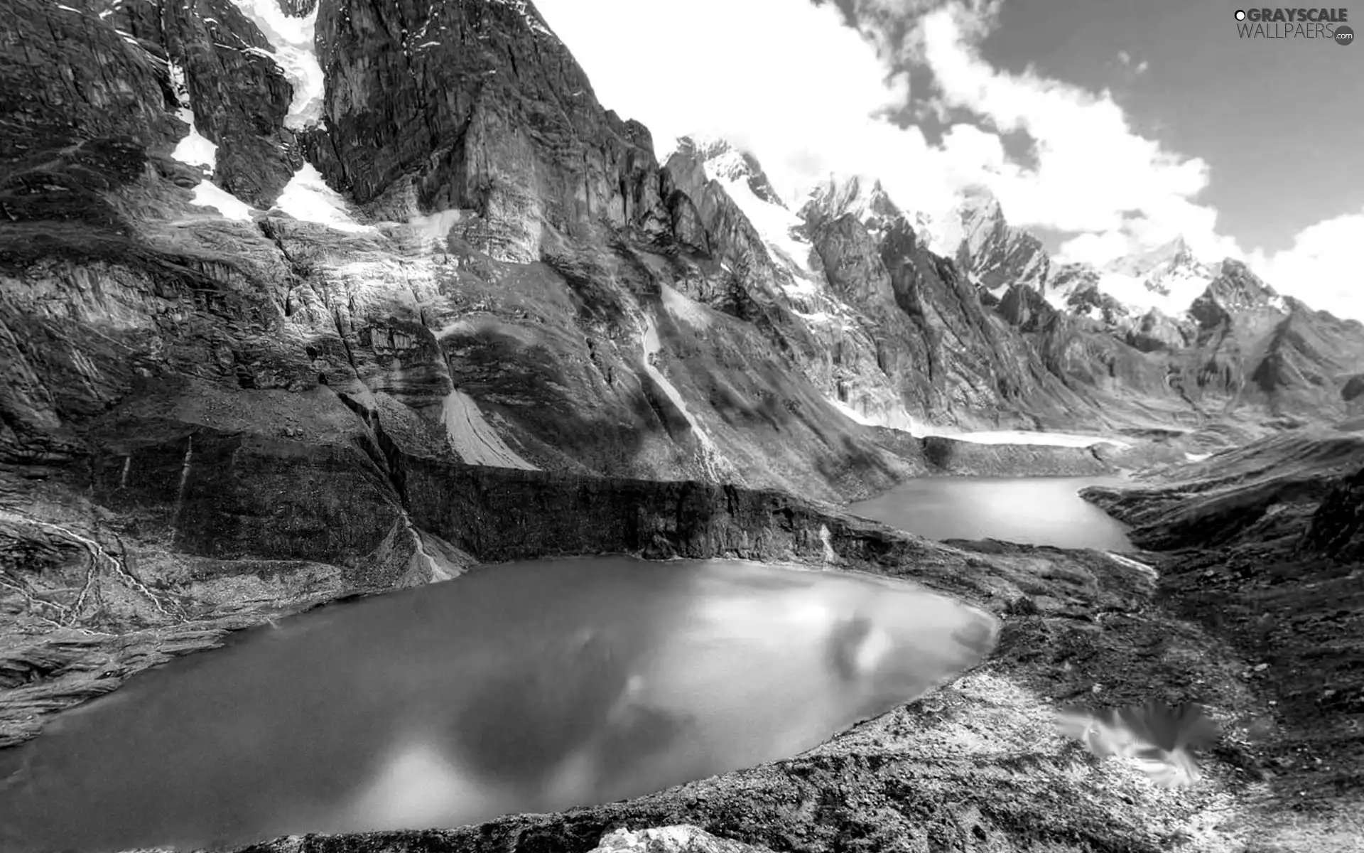 clouds, Mountains, lake