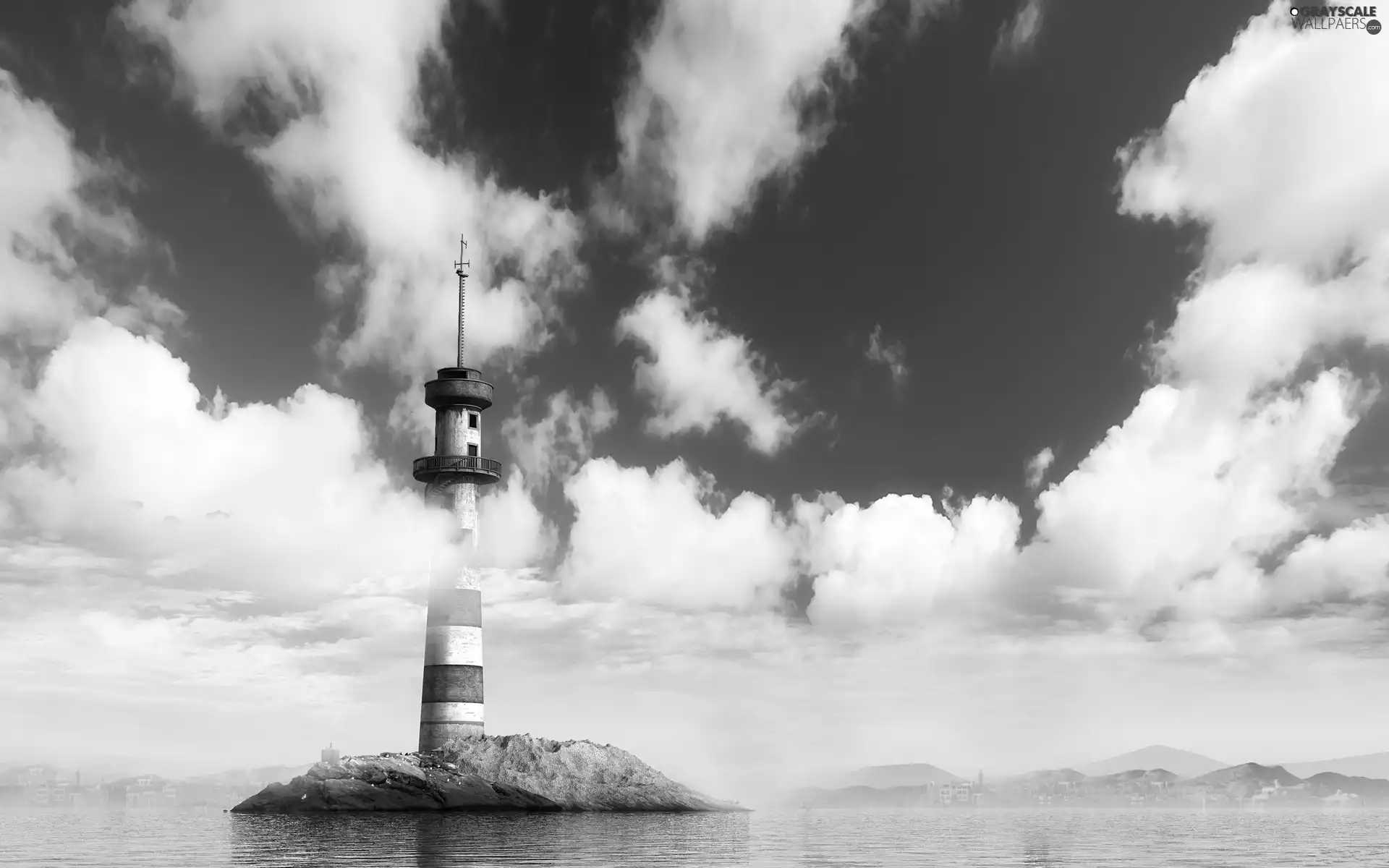 clouds, Lighthouse, maritime