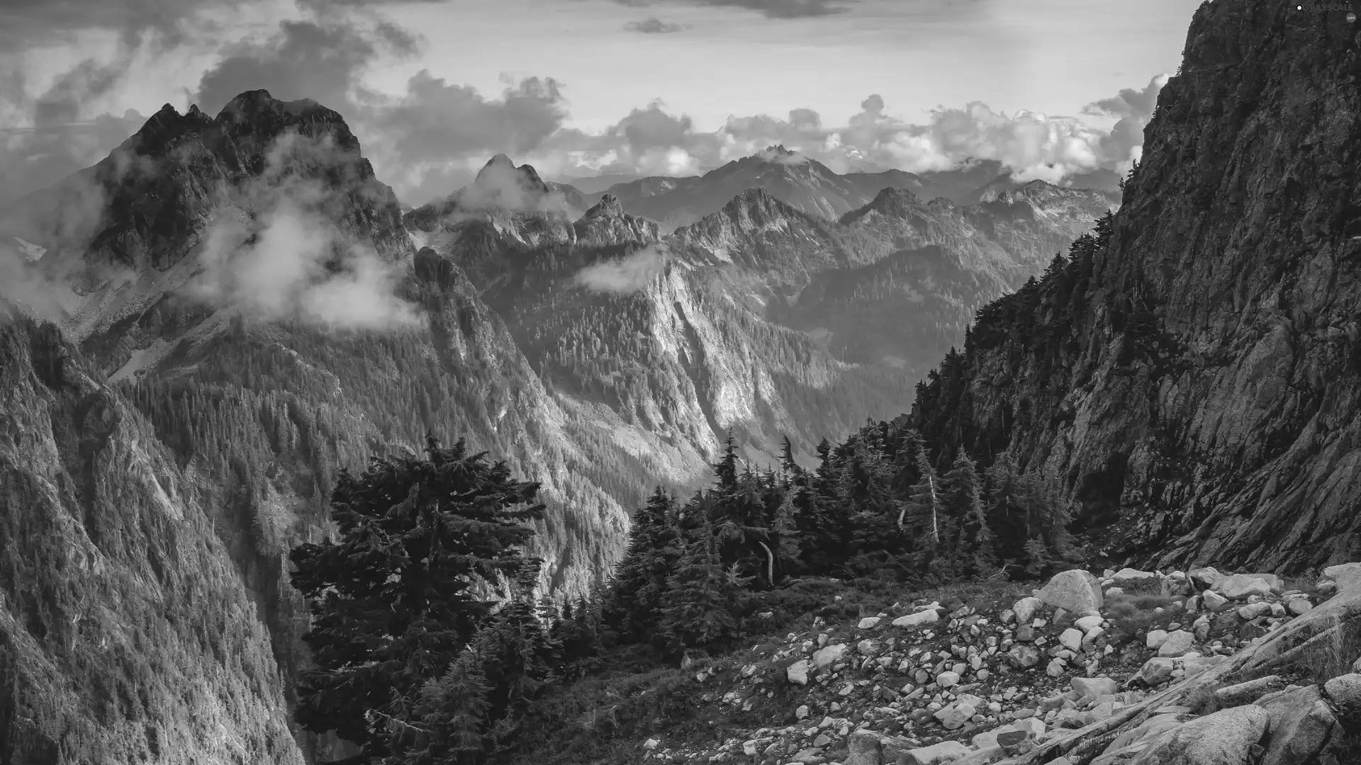 Mountains, clouds