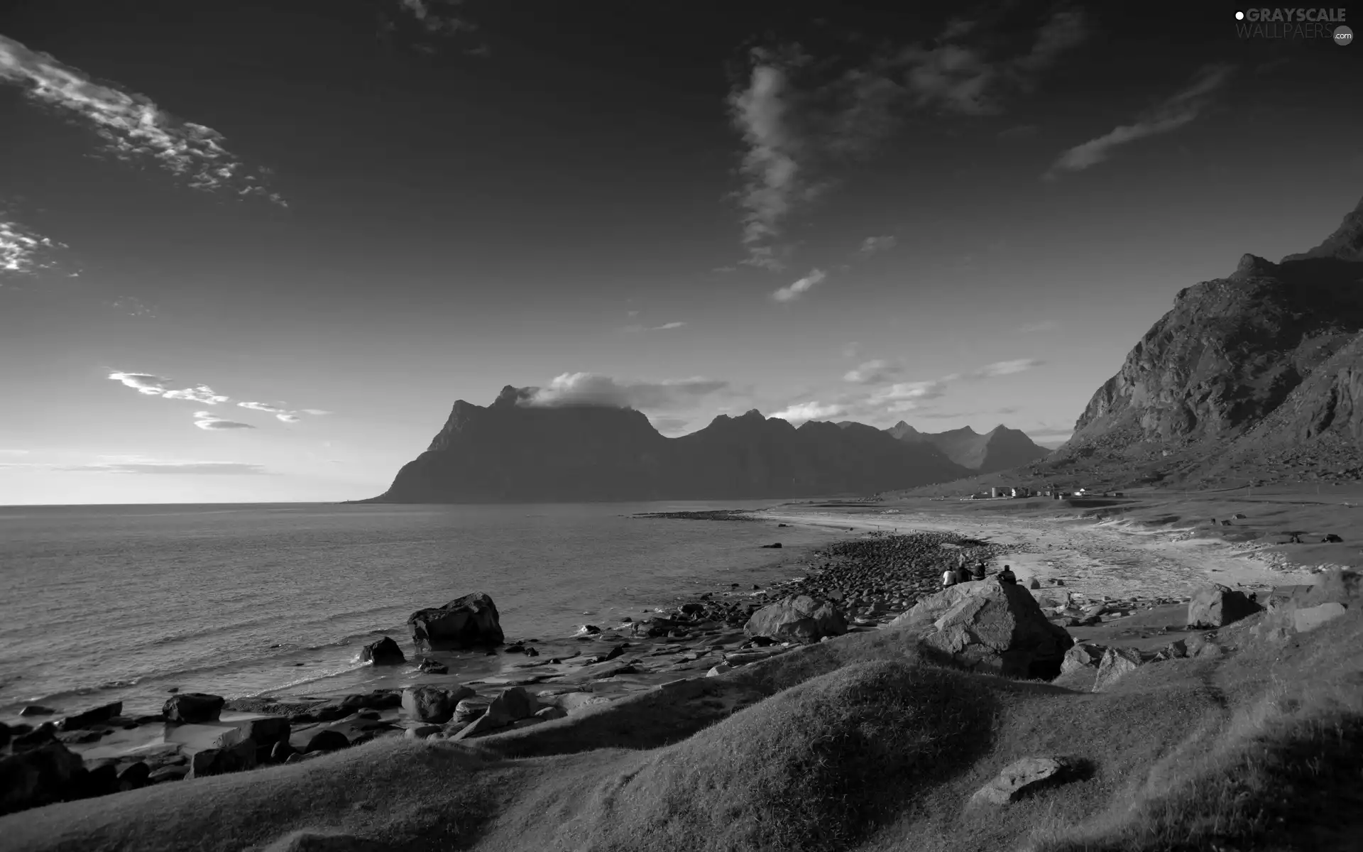 clouds, Coast, Mountains