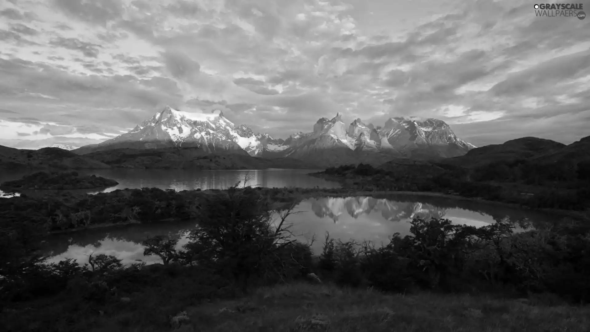 clouds, lake, Mountains